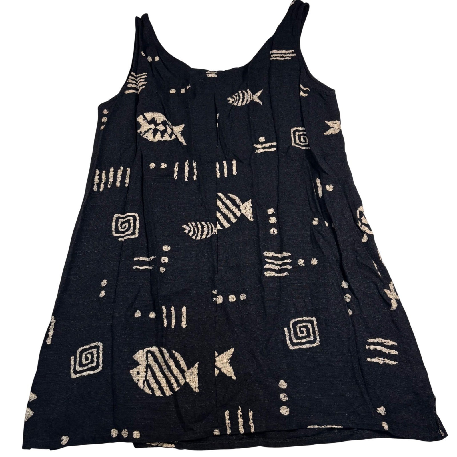 vintage 90s m.mac black & cream boho dress abstract fish beach indie artsy goth