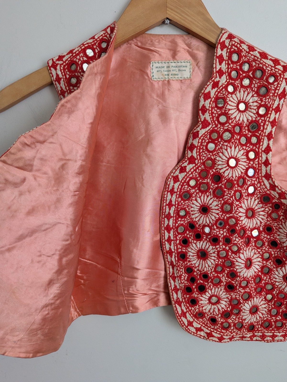 Vintage Pakistani Mirrored Vest Embroidered Hippy 34″ Chest Womens Youth 60s 70s