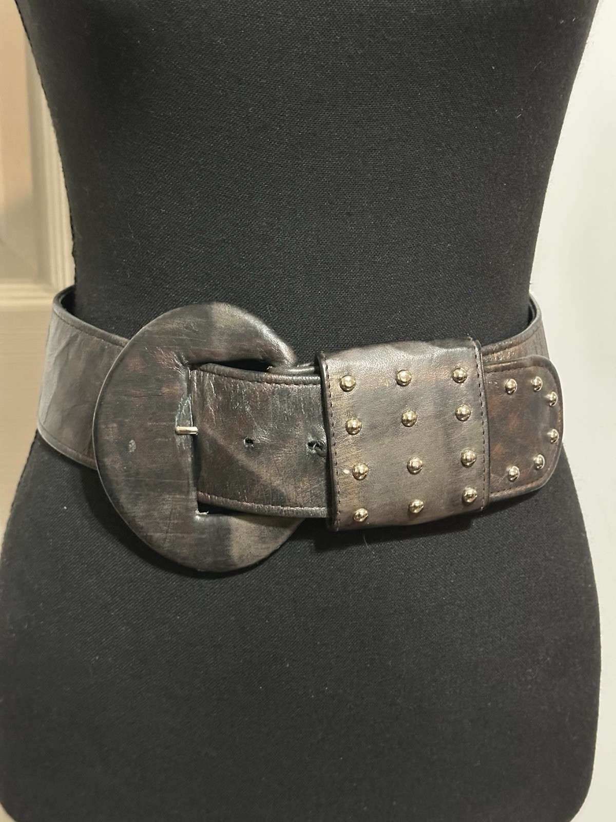 Vintage Accessories By Marla Metallic Black Copper Studded Belt Medium Leather