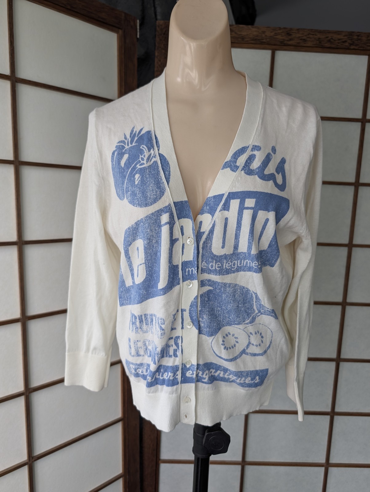 Vtg J Crew “Le Jardin” Cardigan Sweater V-Neck 3/4 Sleeves Cotton Spr 2008 M/L