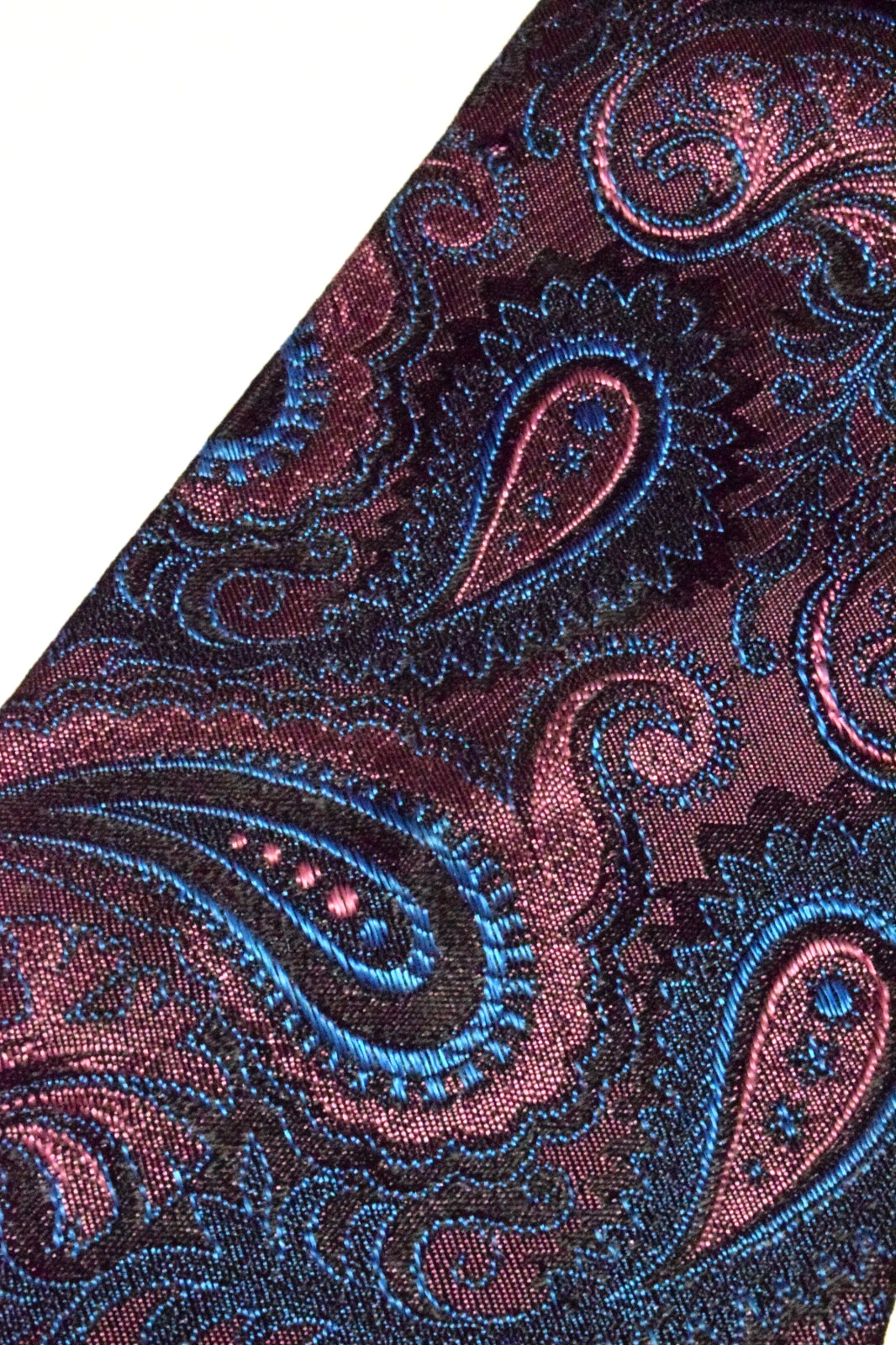 Neck Tie VTG Silky Acetate Rayon 60s Deep Pink Blue Paisley Swan Brocade 55 x 4″