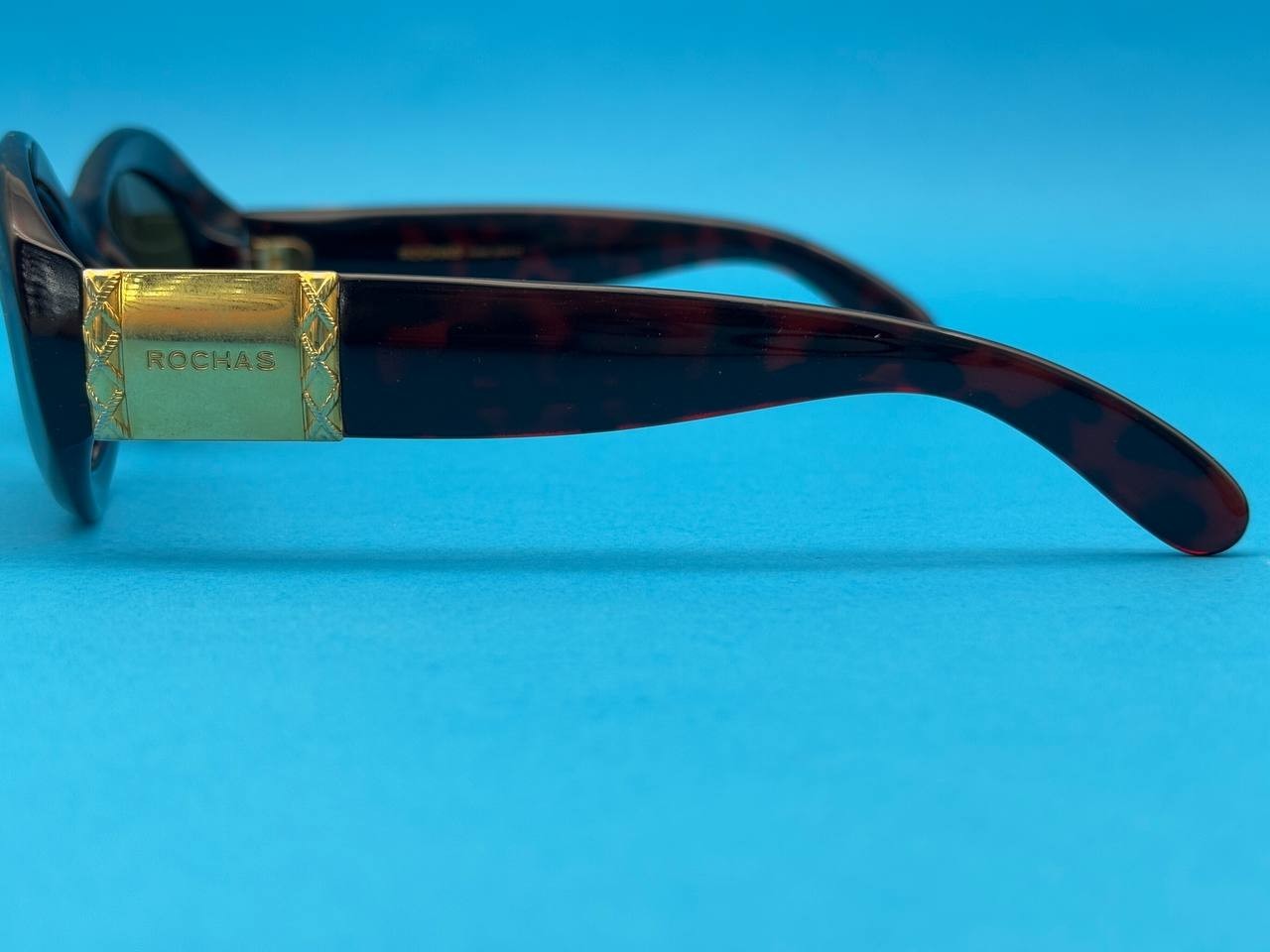 Vintage Rochas Paris 9018 C3 Oval Sunglasses Dark Havana France Gold Logo