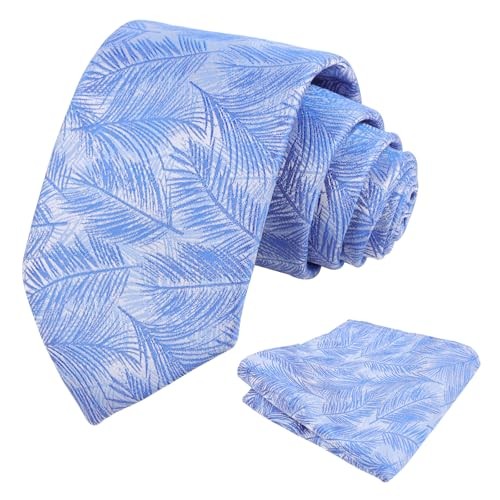Mens 3.15inch Colorful Tie with Botanical Print Pocket Square 916-blue
