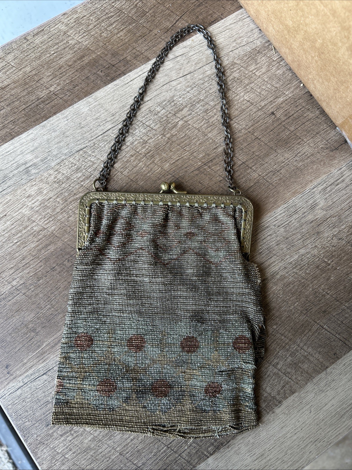 Beaded Vintage Purse With Chain Made in France – 7 ins. x 5 ins. Floral