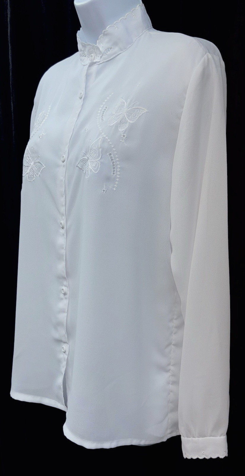 VTG 70s LINDA Women Size XL Button Up Long Sleeve Blouse Semi Sheer Embroidered