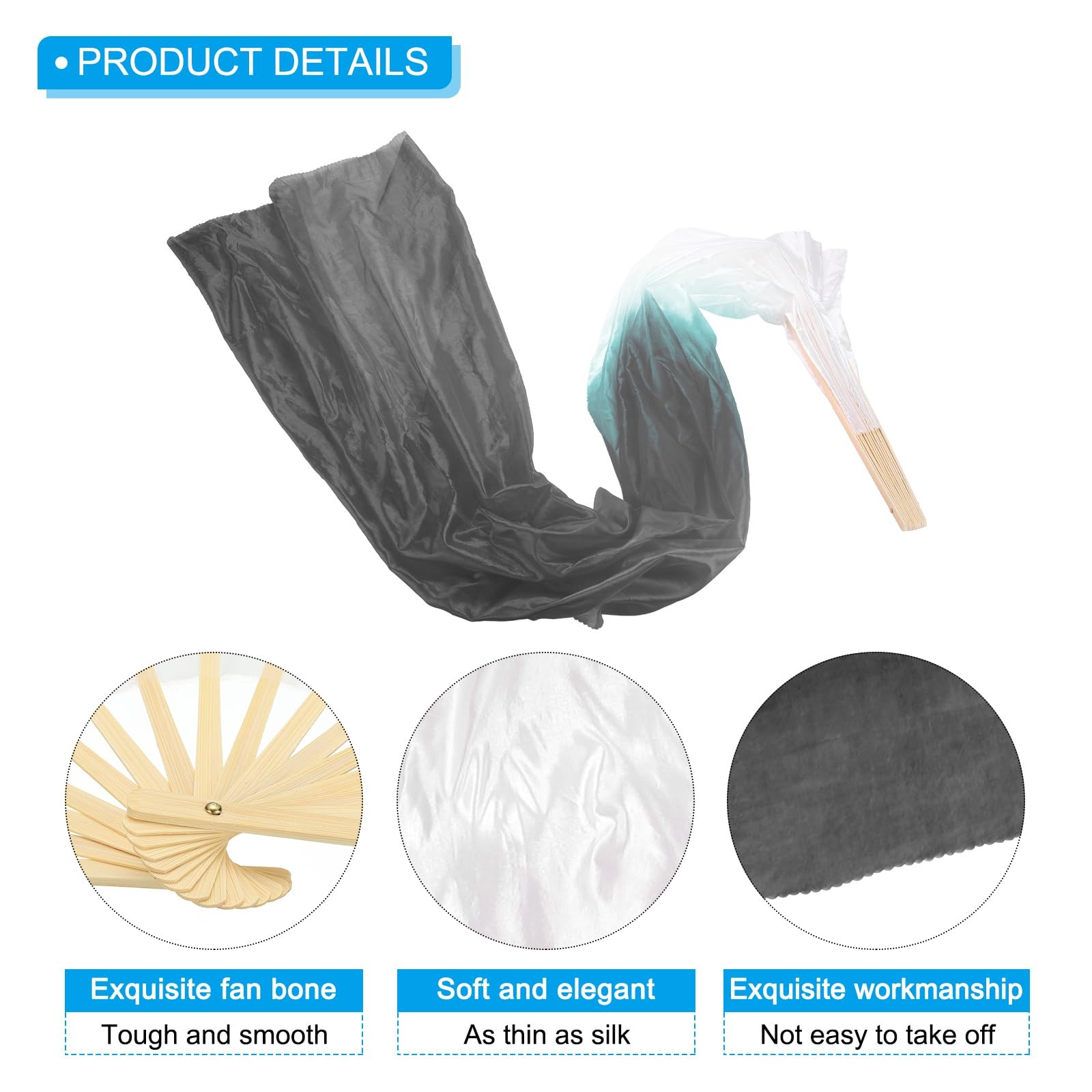 16 Fan Belly Dance Silk Fan Veil 71″, 1 Pair (Left+Right) Long Folding Dance …