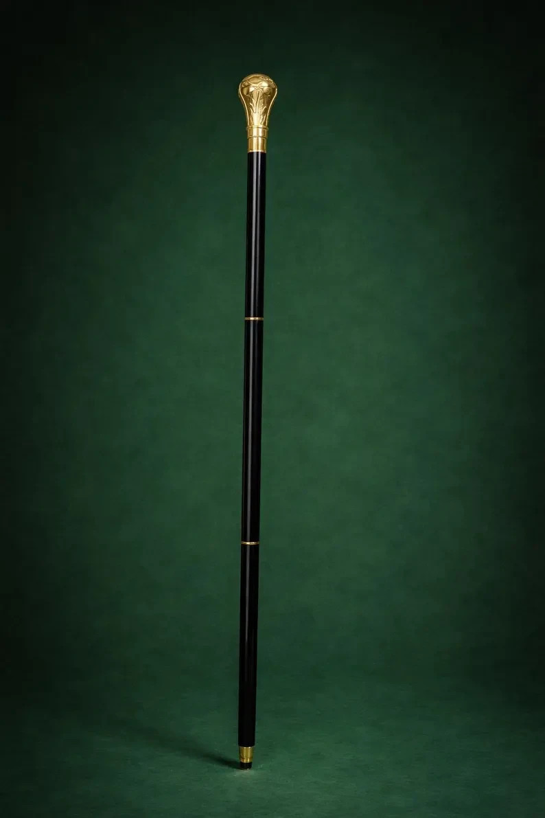 Hand-Carved Brass Cobra Walking Cane | Black Hardwood Victorian Gentleman’s Cane