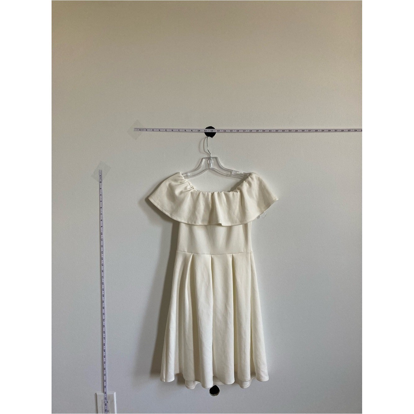 Off-White Cream Off-Shoulder Ruffle Dress