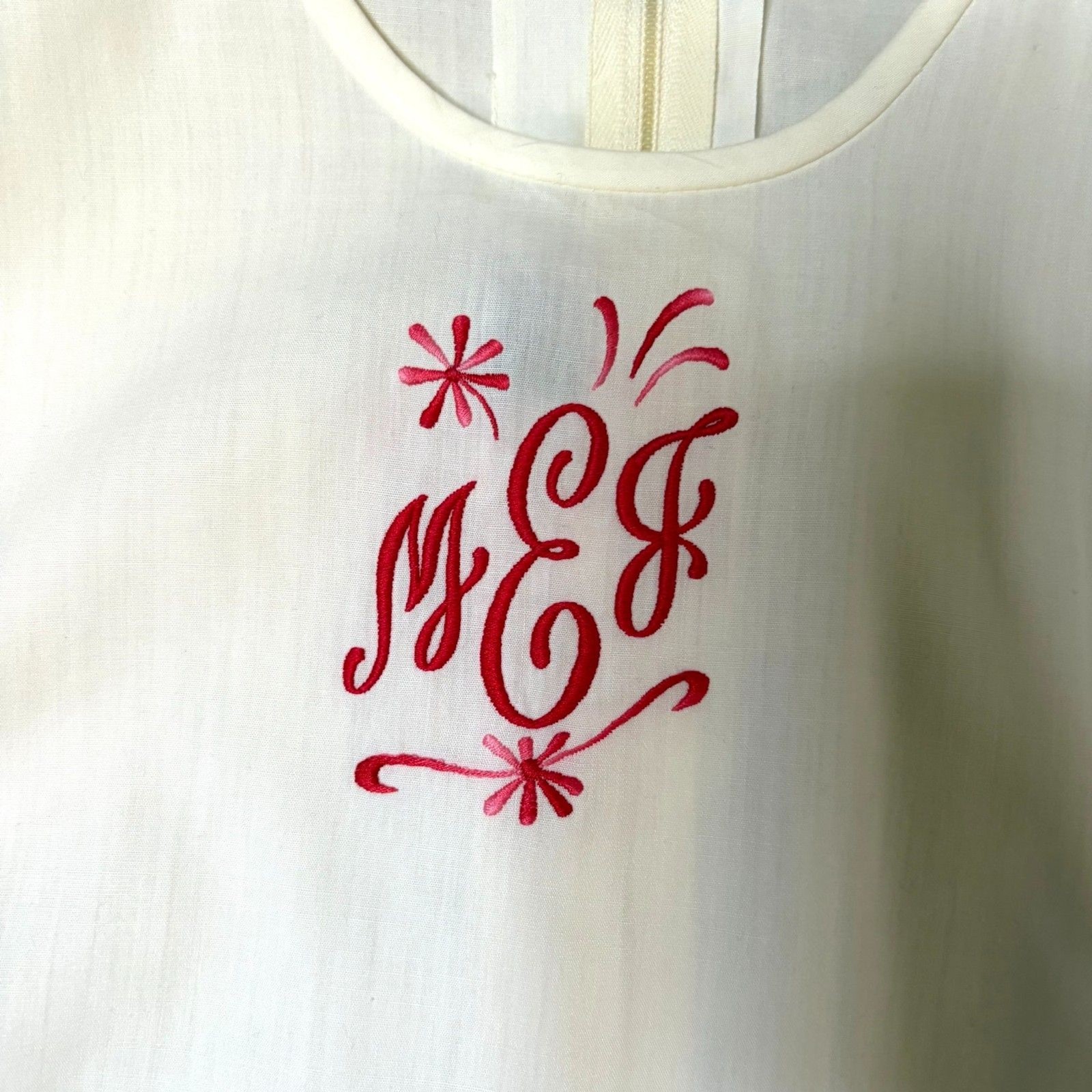 Vintage 60s Lady Palmland Miami White Sleeveless Blouse Red Monogram M E J Sz M