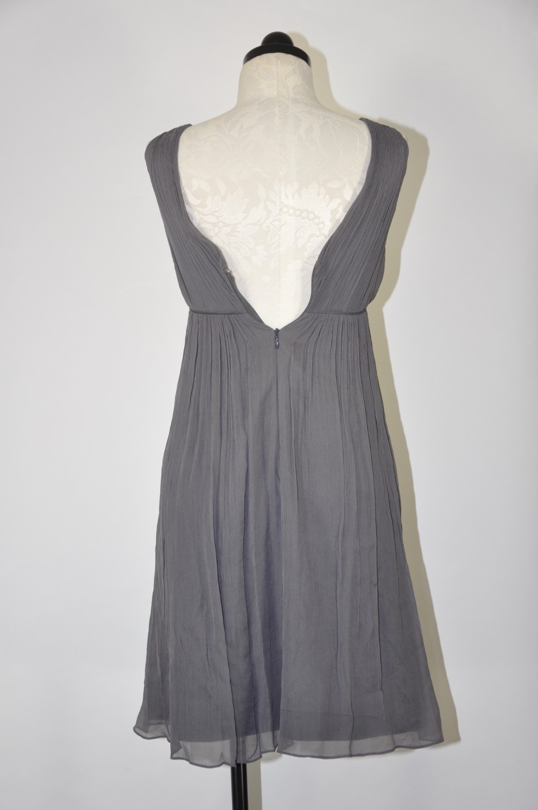 Y2K Vintage J Crew Gray Silk Pleated Empire Waist Cocktail Party Dress Women 0
