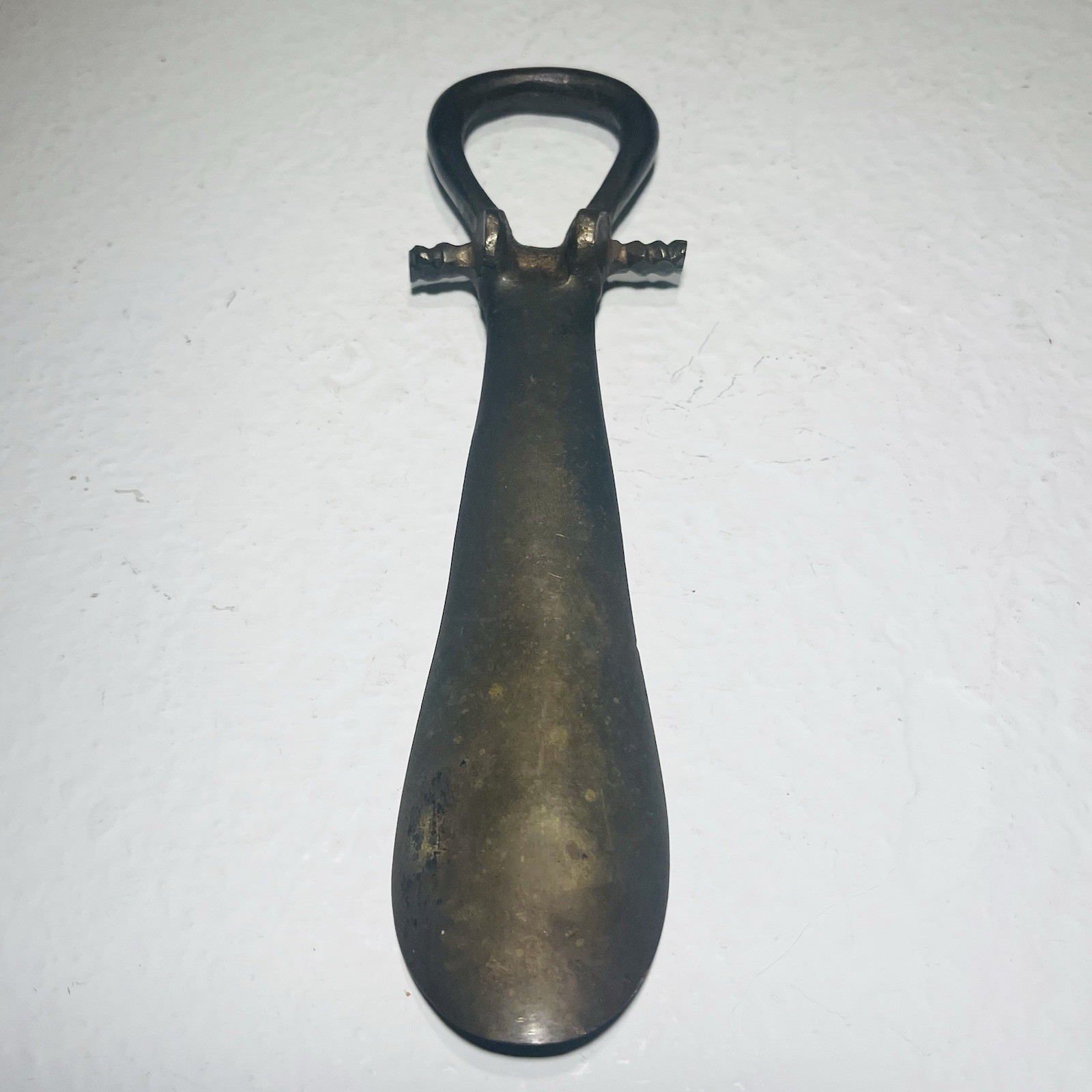 Antique 7” Inch Solid Brass Shoehorn with Hanging Loop