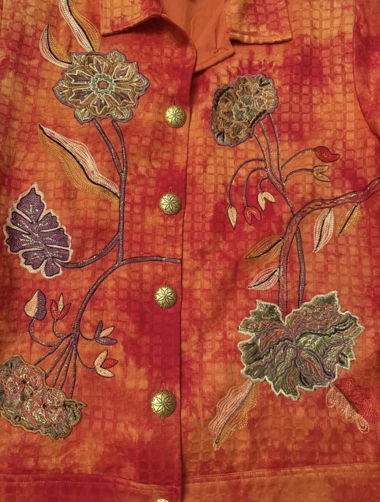 Vintage Índigo Moon Orange Textured Embroidered Jacket Metallic Floral 90’s S