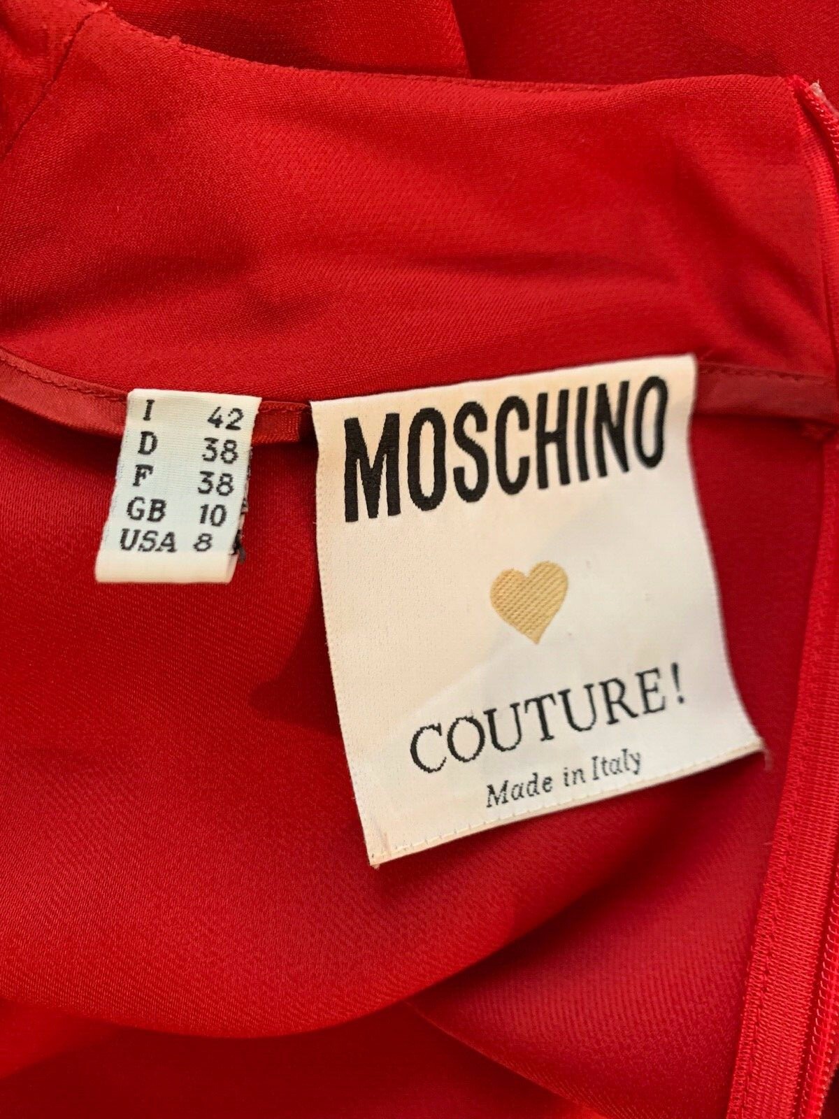 Moschino Couture VTG 80s Dove Sei Palommella Bianca? Red Long Sleeve Blouse IT42