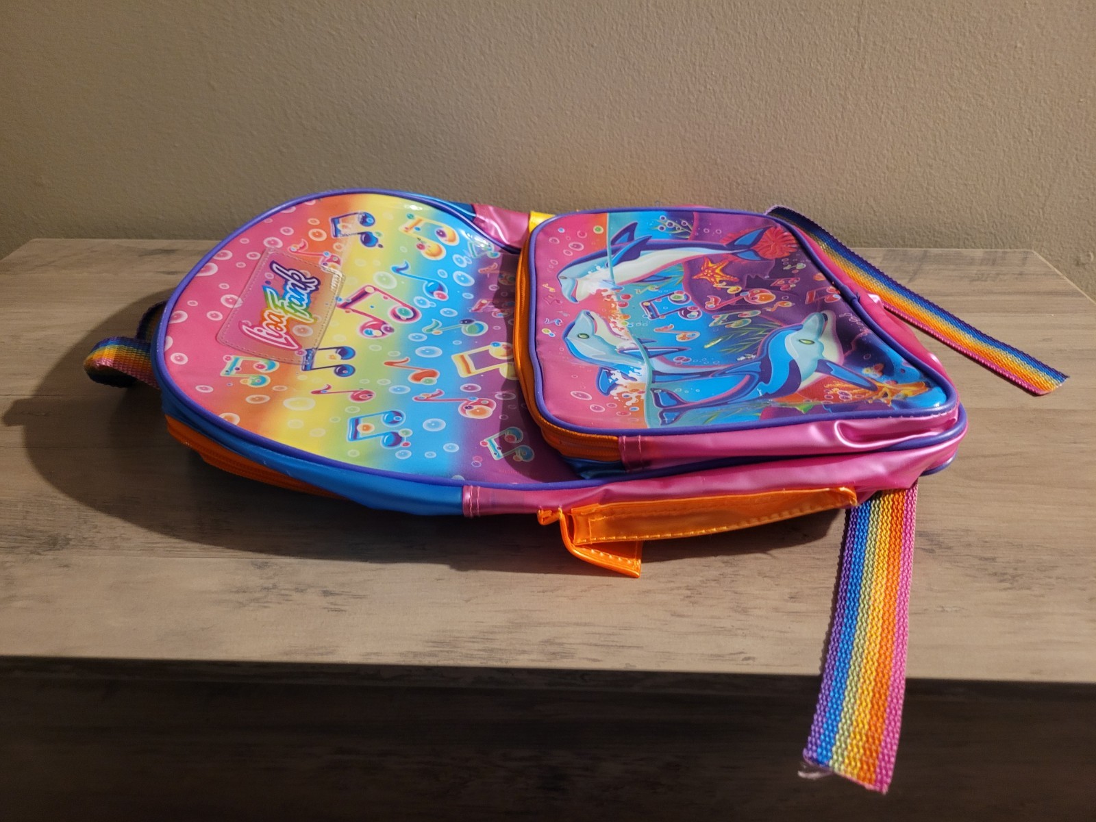 VTG Lisa Frank Backpack Plastic PVC See Thru 90’s Dolphin Music Notes Rainbow