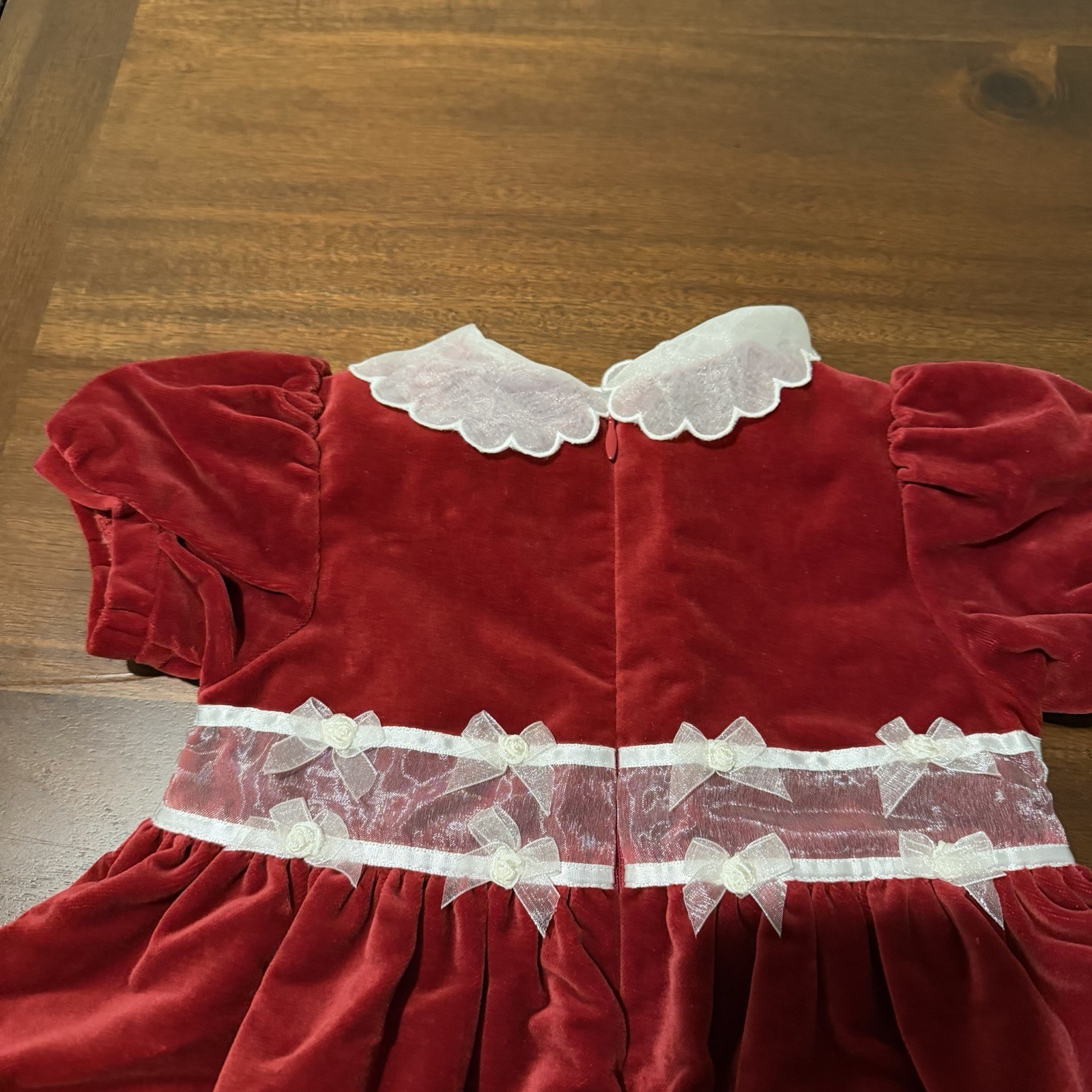 Vintage Starting Out Kids Girl Velvet Red Lace Dress Cotton Size 24 M