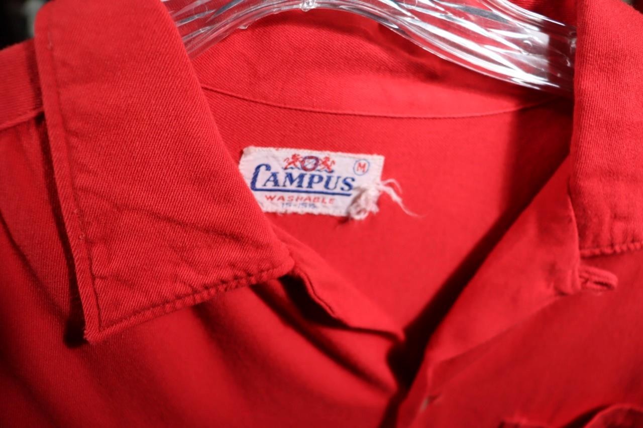Rare Vintage Campus 1950’s Red Rayon Gabardine Shirt Size Medium VG Cond