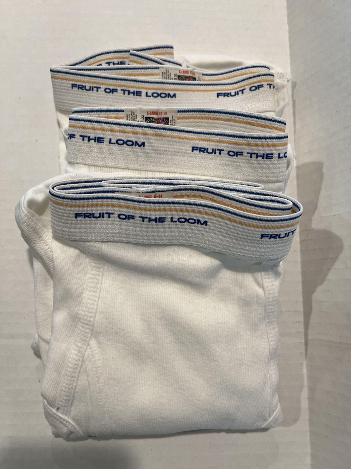 3 NOS Vintage Fruit Of The Loom Mens White Underwear Briefs Size XL 42-44