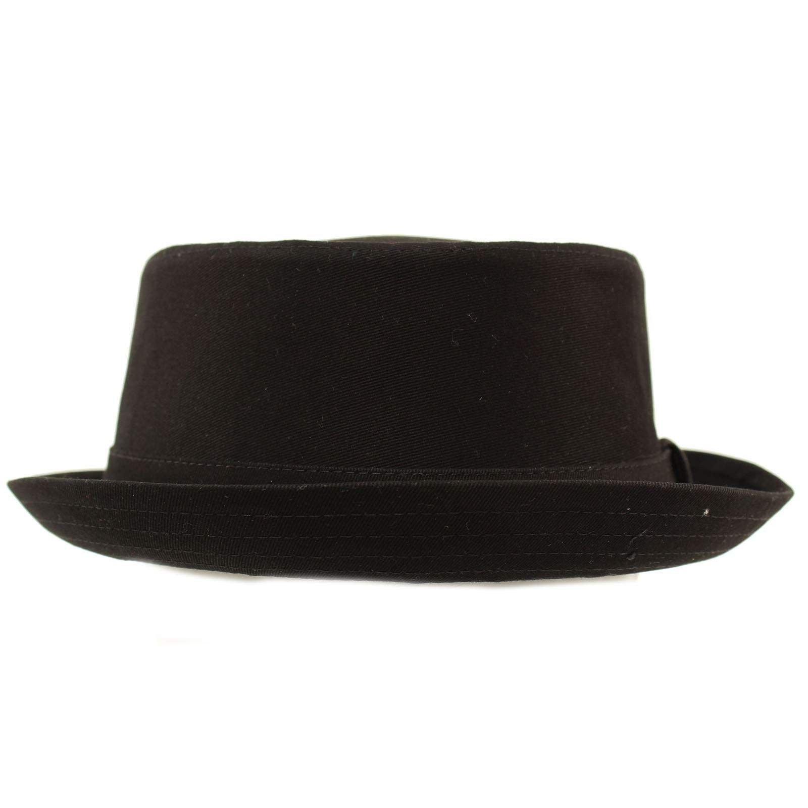 Men’s Everyday Cotton All Season Porkpie Boater Derby Fedora Sun Hat Black