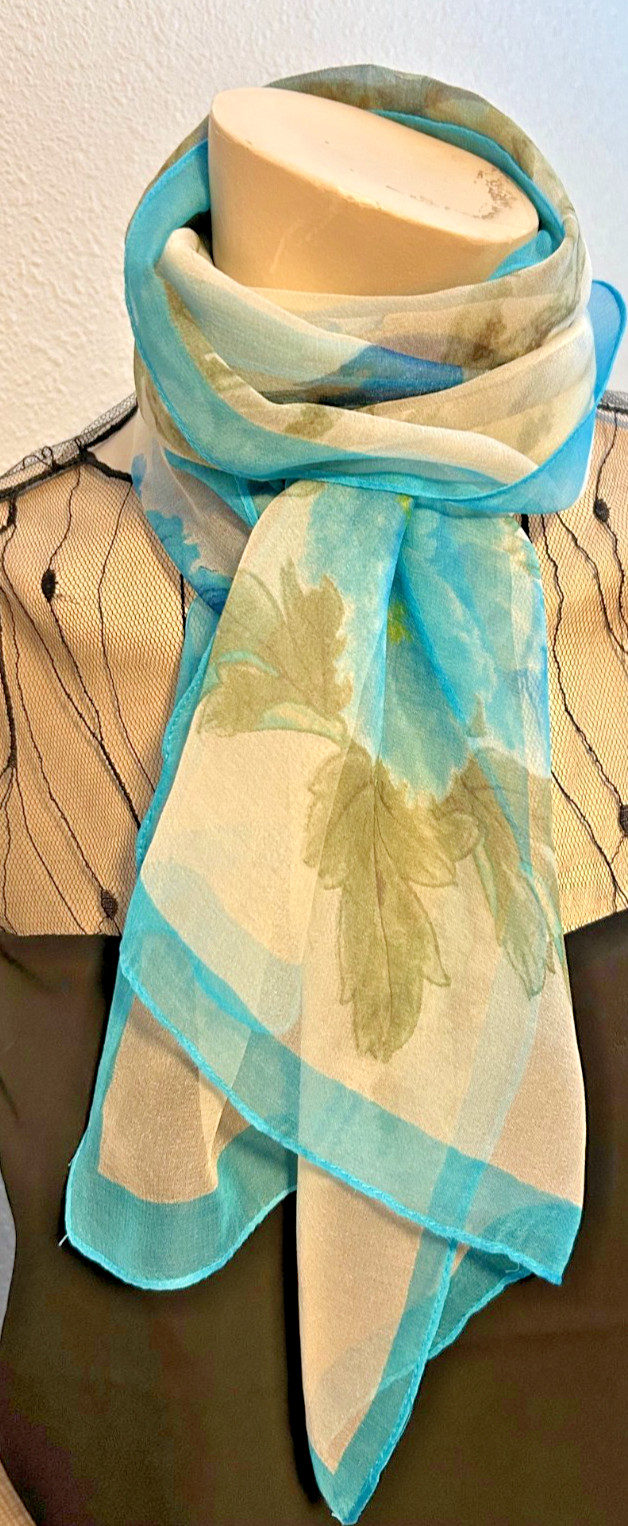 New Vintage 20 x 64 Inch Large, Blue, White, Sheer Rectangle Scarf – Poly- VS-71