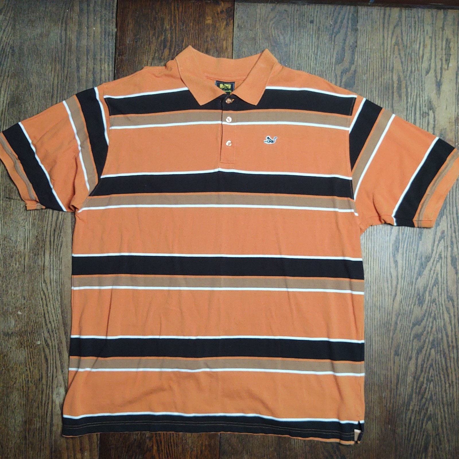 VTG Y2K Drunkenmunky Polo Shirt Men’s 3XL Orange Striped Short Sleeve Logo EUC