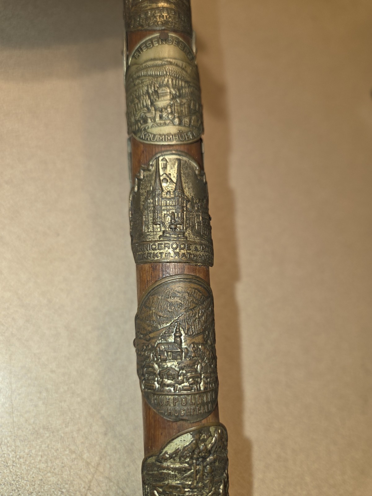 German Walking Stick Hiking Cane With 19 Metal Medallions Badges 36”