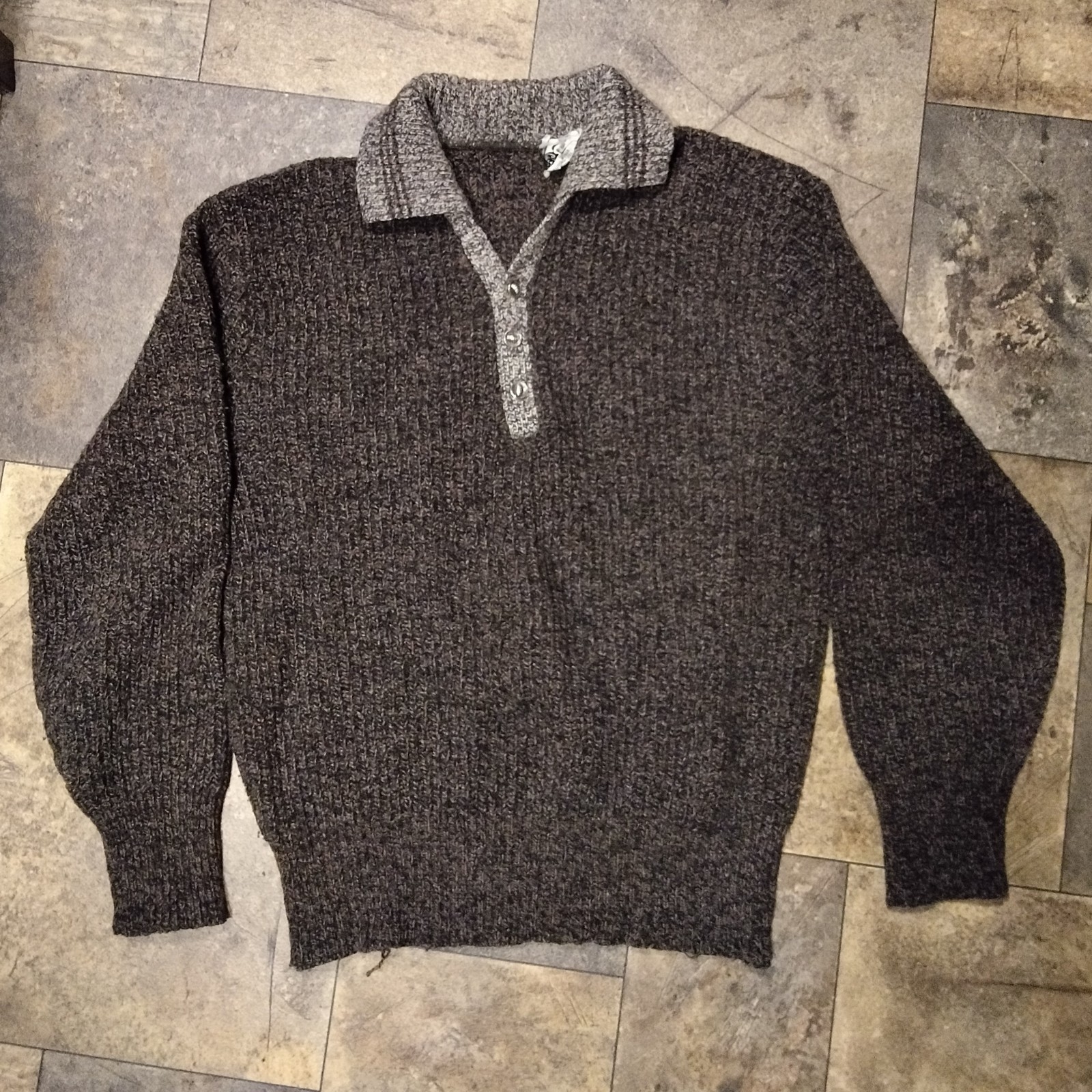 Lambs Wool Sweater by Barclay Size M Dark Gray Chunky Knit Casual Neutral 1960s