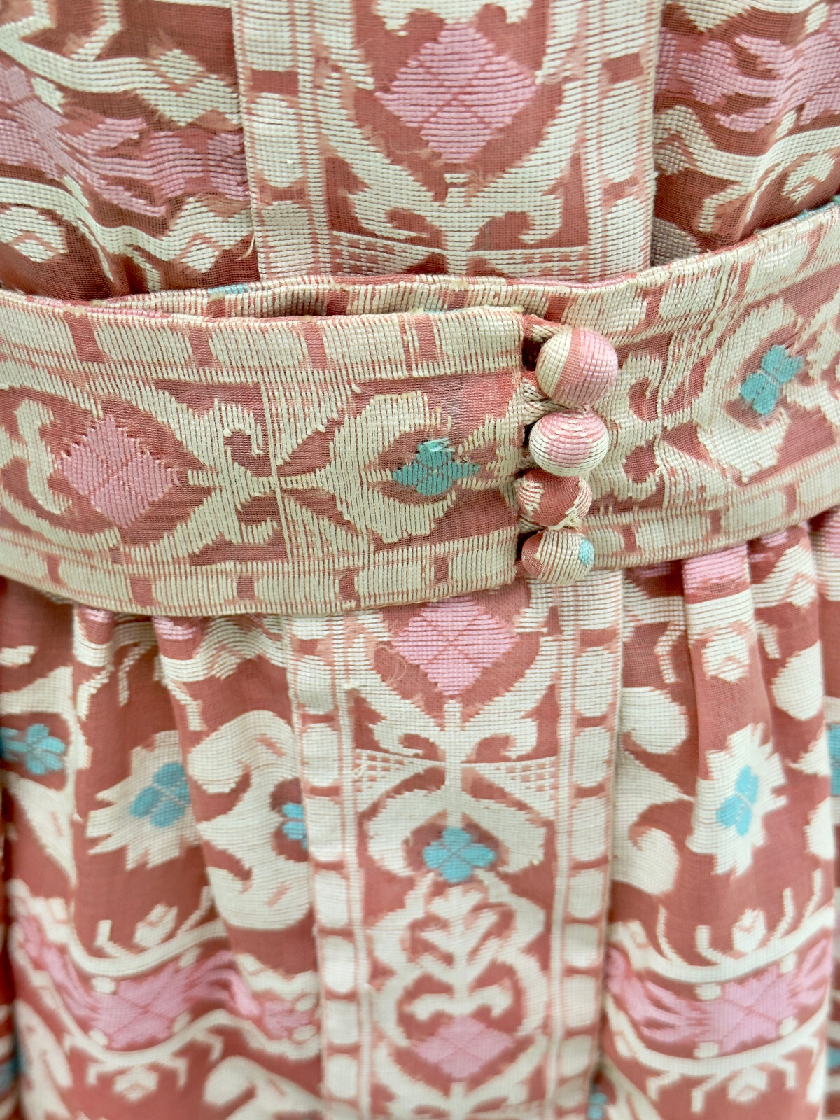 Vintage 1950s Pink & Turquoise Southwestern Pattern Belted Dress Small
