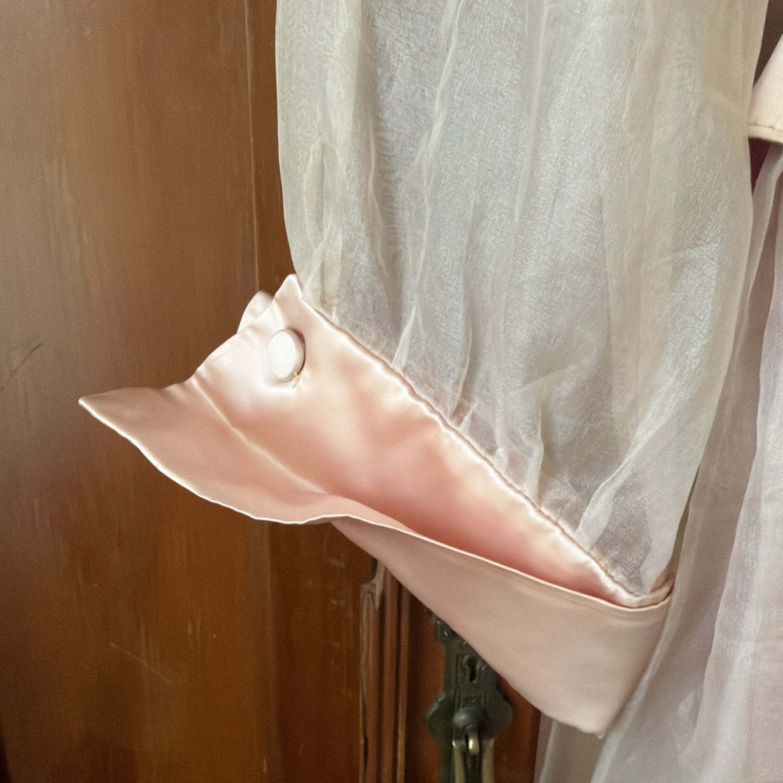 Vintage 1950s Elinor Gay Pink Chiffon Organza Button Up Belted Party Dress