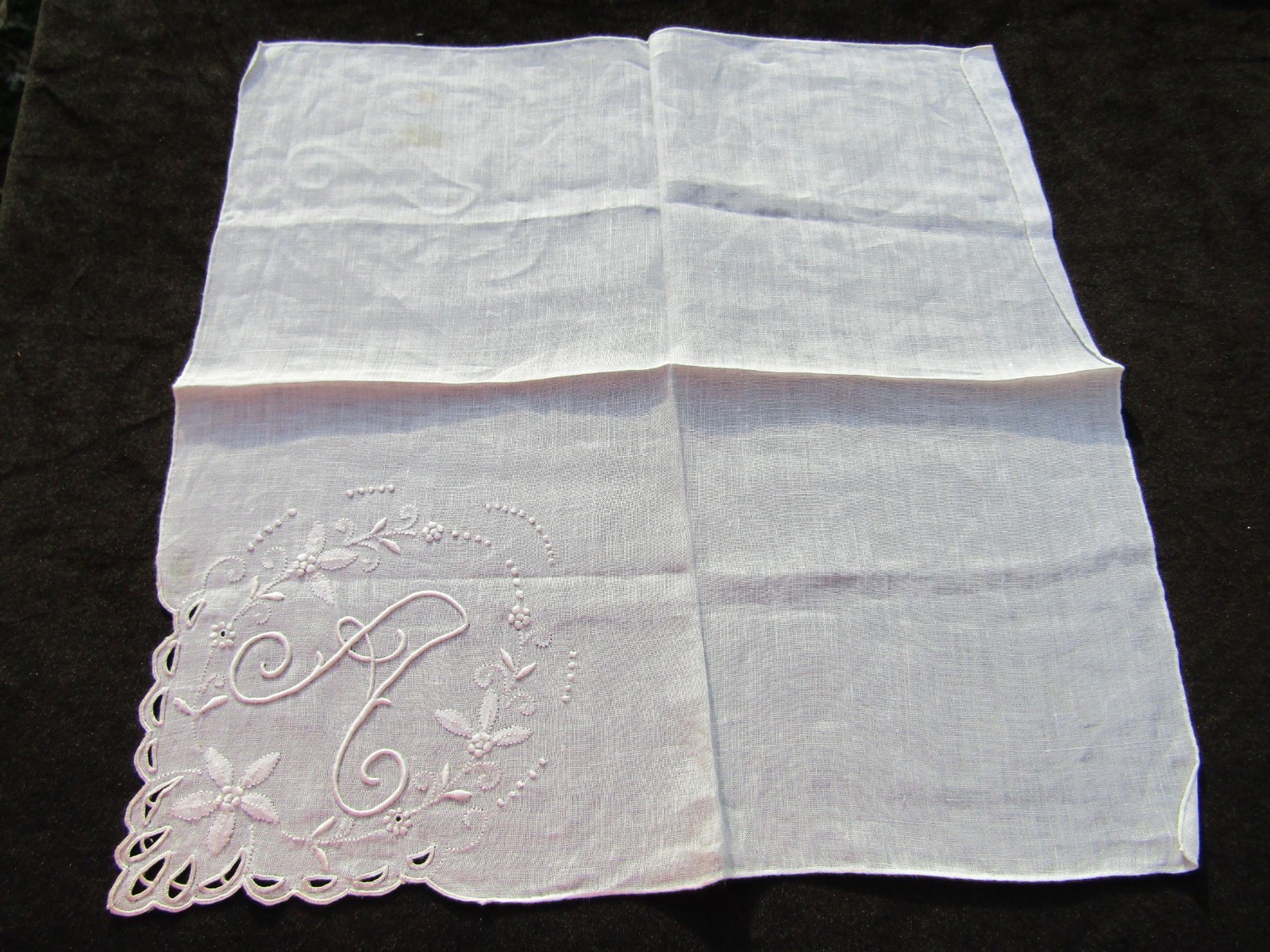 Vintage Embroidery Hankie Monogram Handkerchief Letter A Emb Hanky HK1426