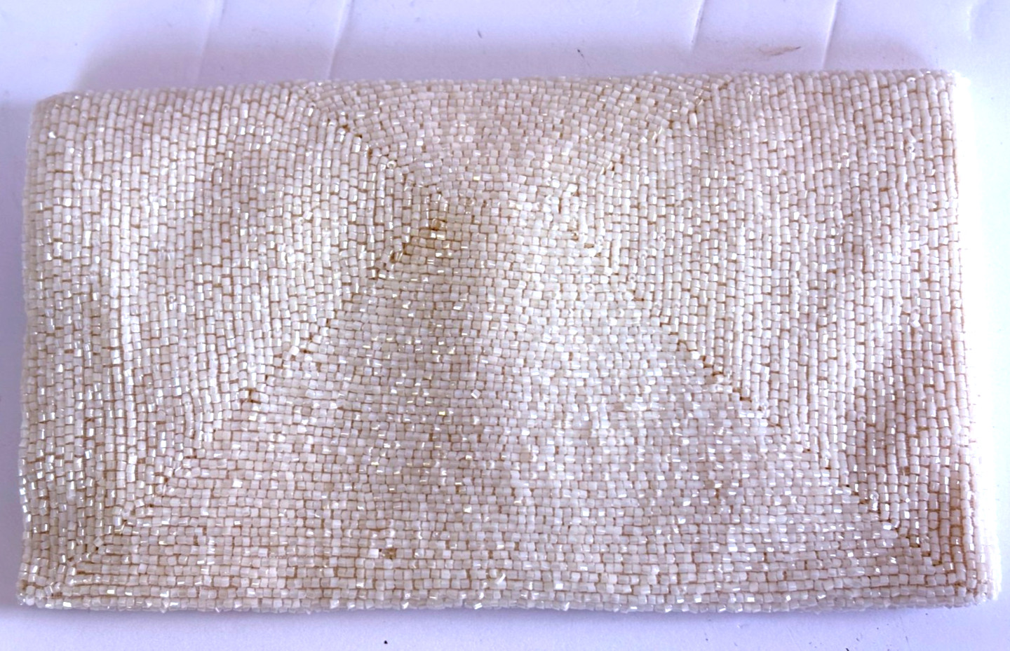 Vintage Richere Bag by Walborg Japan White Ivory Seed Bead Envelope Clutch Purse