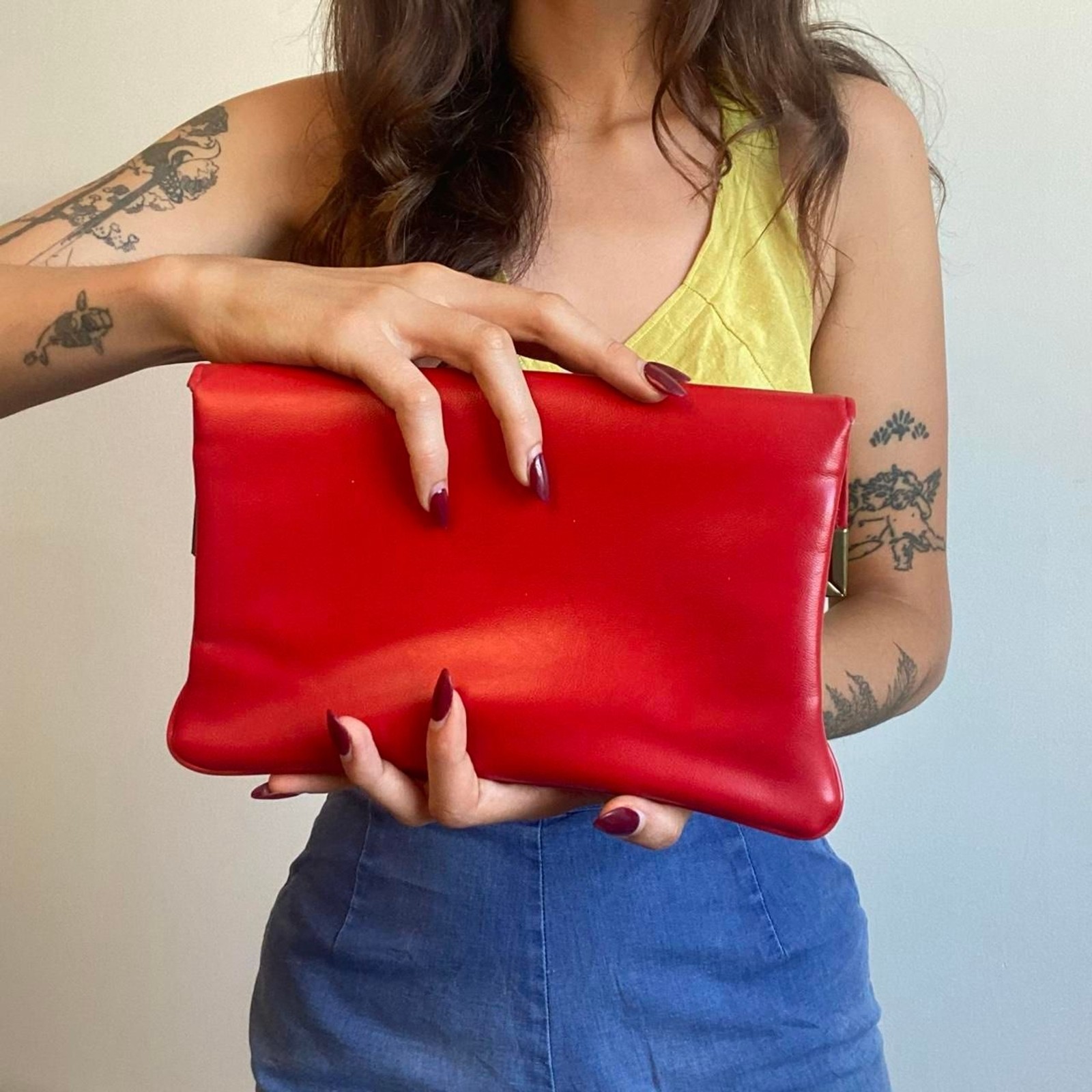 1960s red leather clutch