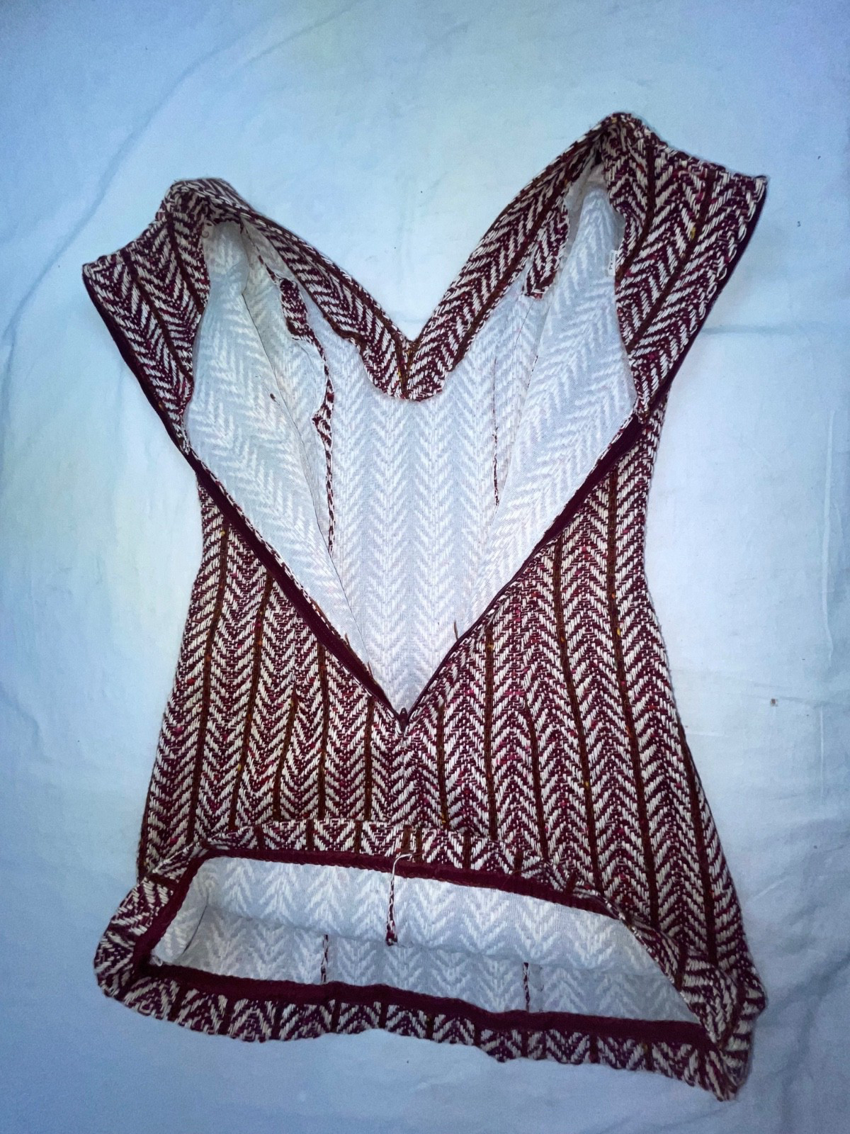 VTG 60S 70S WOMENS RED WOOL KNIT DISCO RETRO HIPPY STRIPE SLEEVELESS DRESS