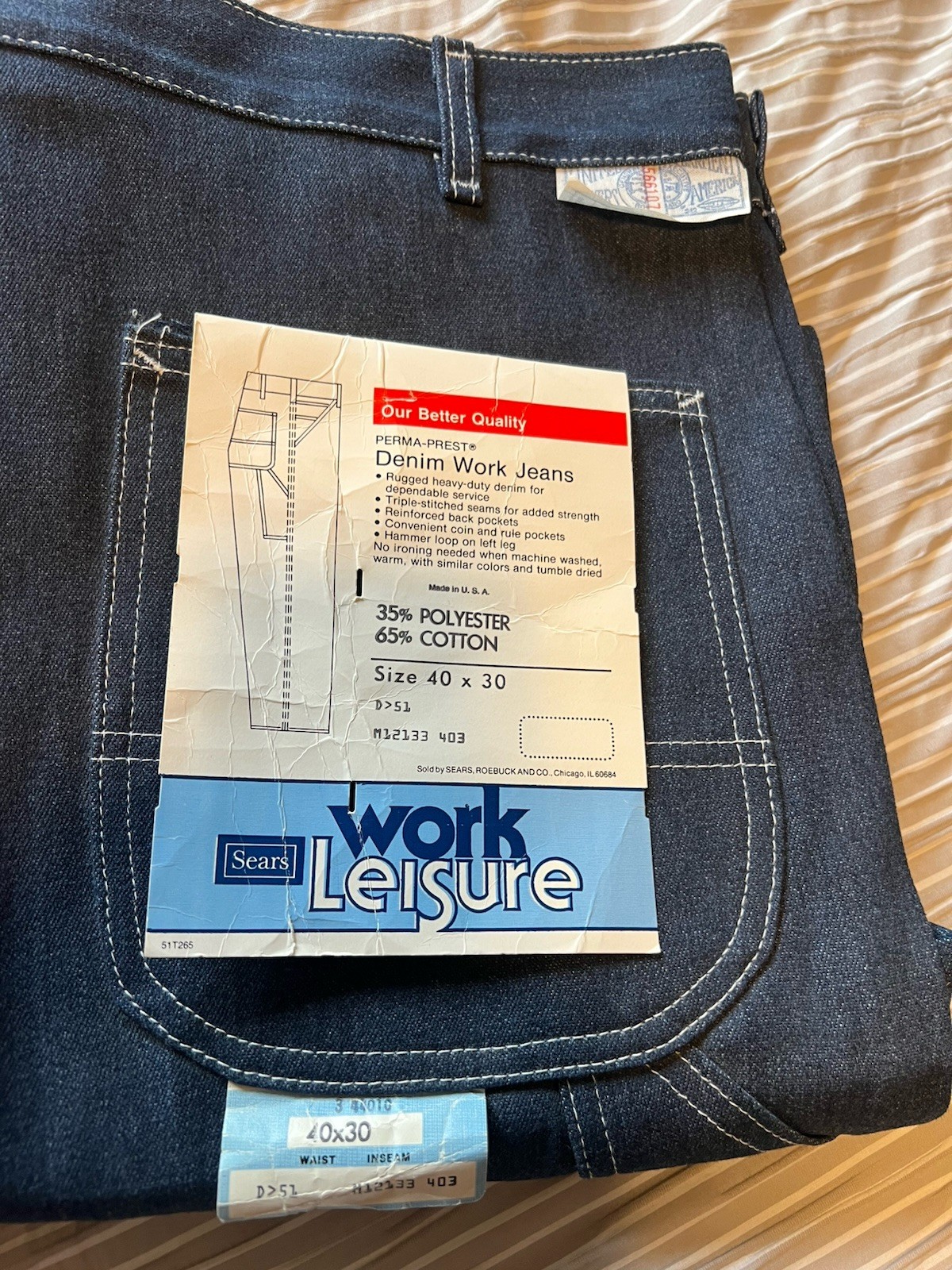 Vintage 70’s Work Jeans Buy Two Pair Get One Free NOS, Sears/Key 40 X 30 ￼