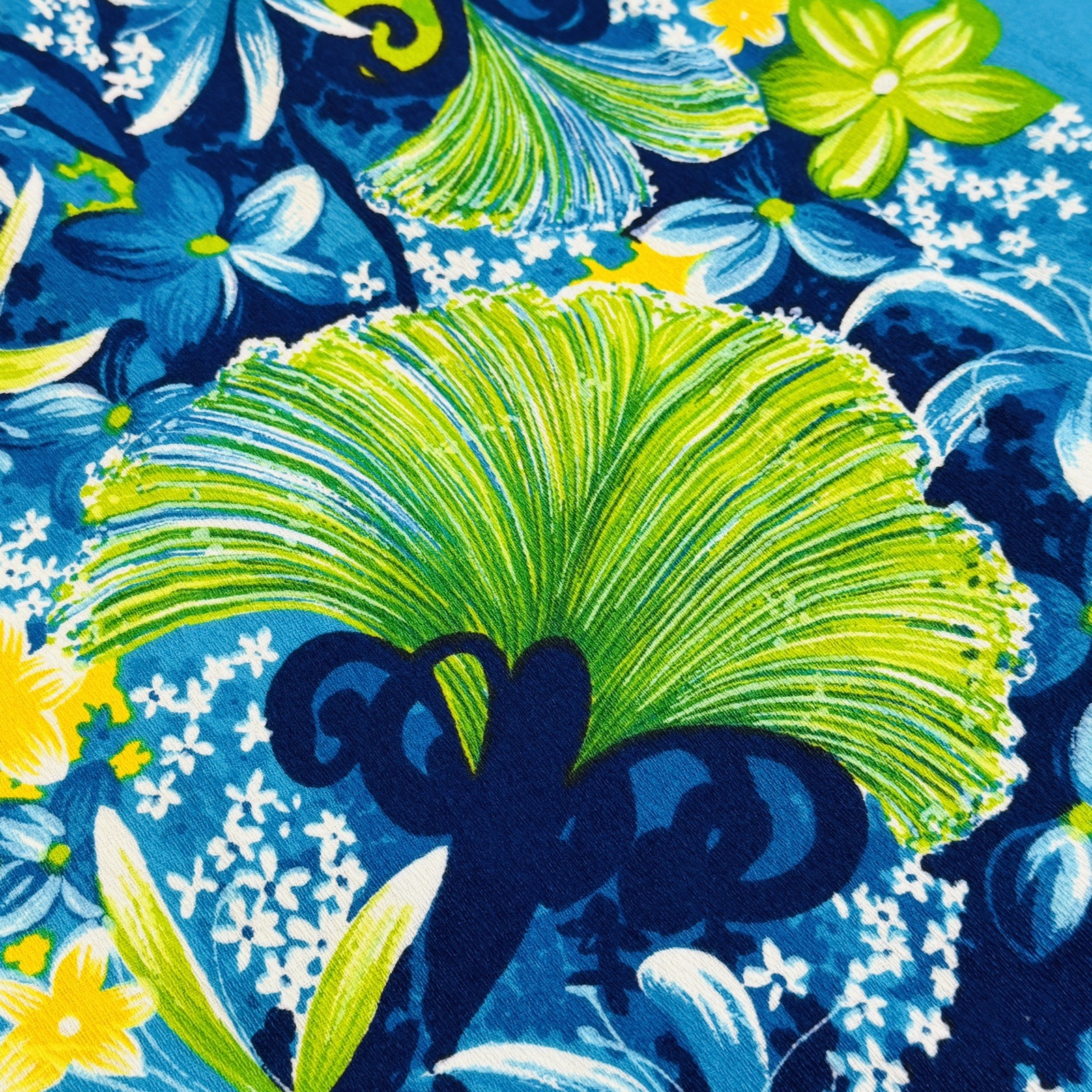 VTG Women’s Hawaiian Togs Blue Floral Barkcloth Pleated Train Maxi Dress Sz XS