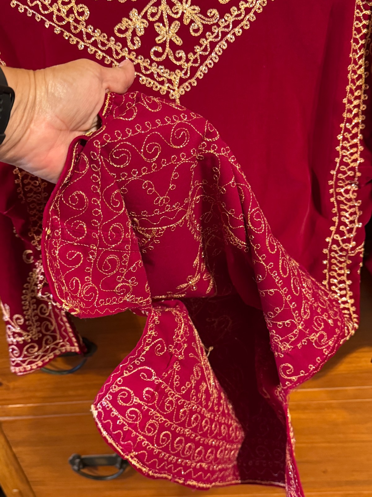 Vintage Dark Red Velvet Tunic Gold Metallic Thread Embroidery Kurta Boho Top