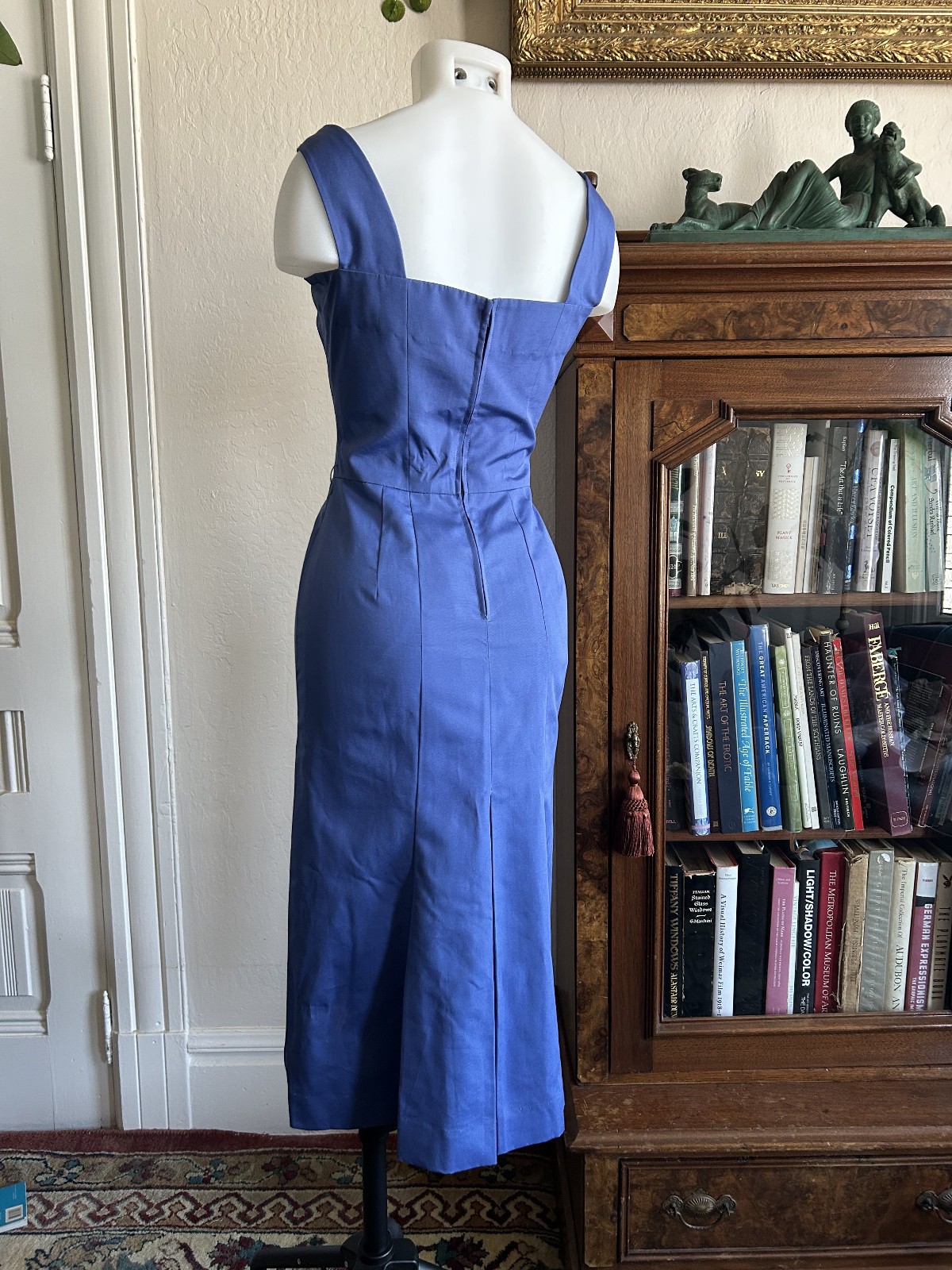 Vintage 1950s Bombshell Dress Blue Wiggle Cocktail Pinup Vixen 34-26-36