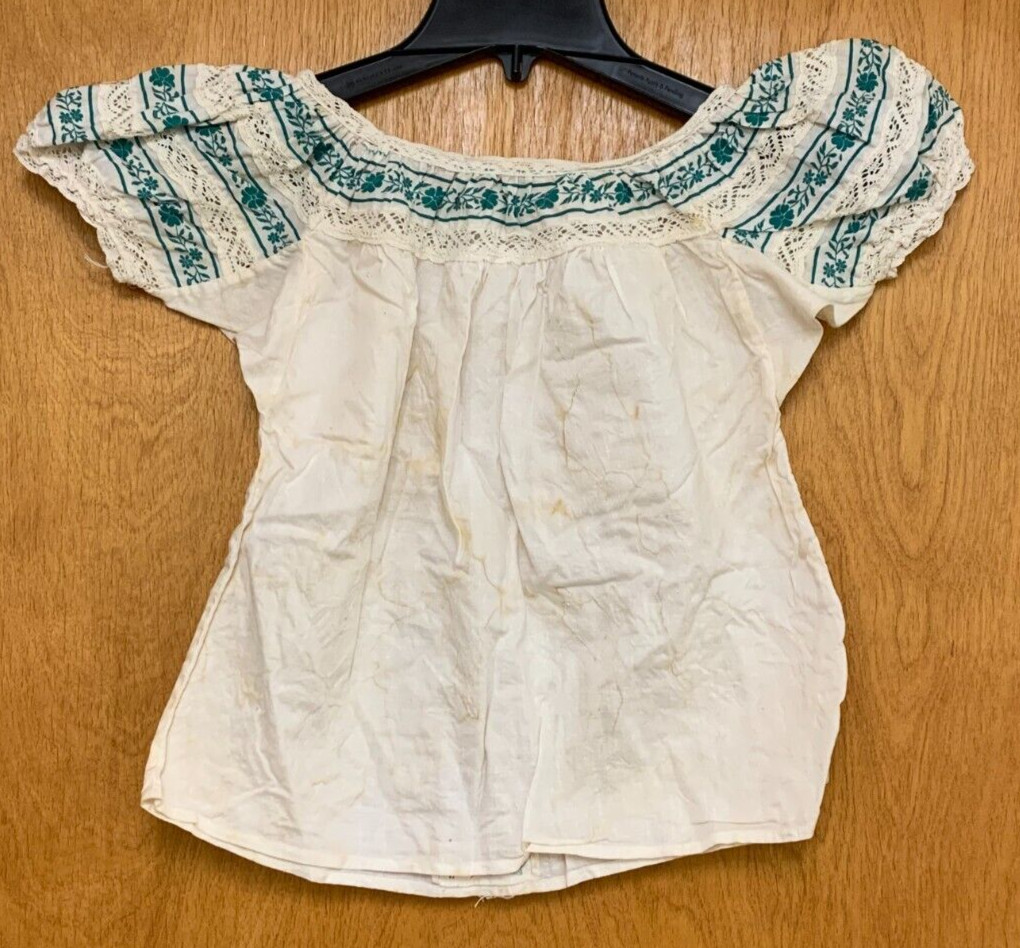 Vintage LAB-MEX Cotton Lace Trim Spanish Mexican Blouse Children’s? *Flaws