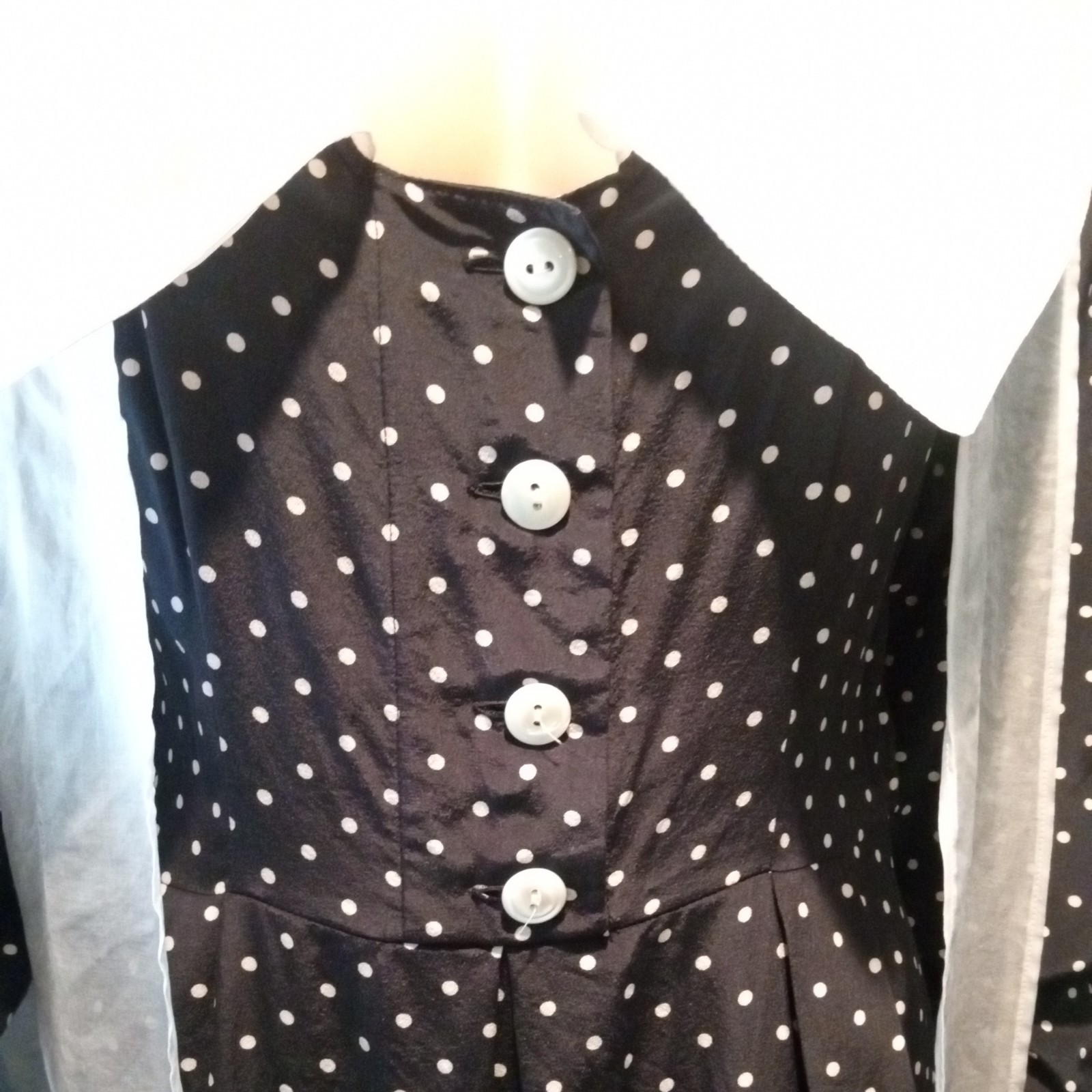 Vintage Genny Silk Dress Made In Italy Polka Dot 34″C 28W Black & White Size S/M