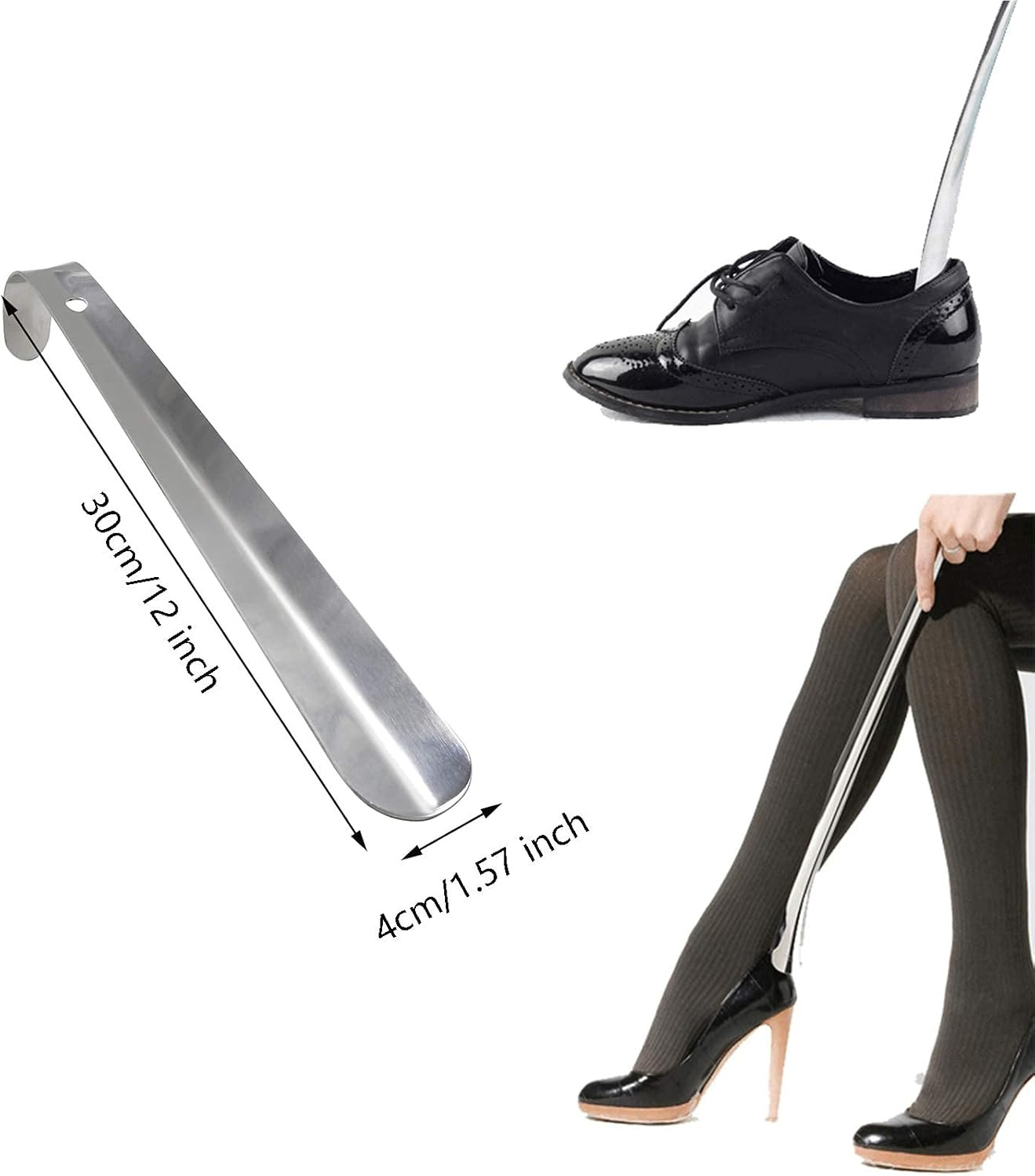 Metal Shoe Horn Long Handle, 12 Inch Long Handled Stainless Steel Shoe Horn for