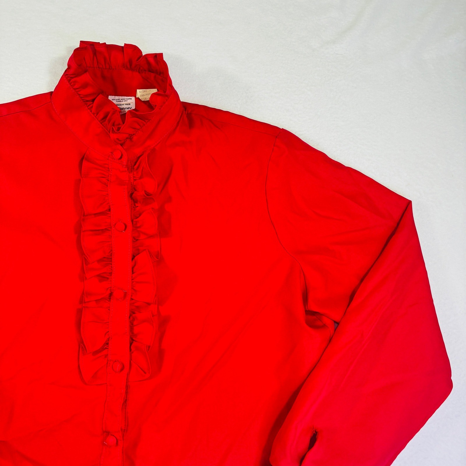 Vintage JCPenney Fashions Red Ruffle Neck Long Sleeve Blouse Size 18 Large
