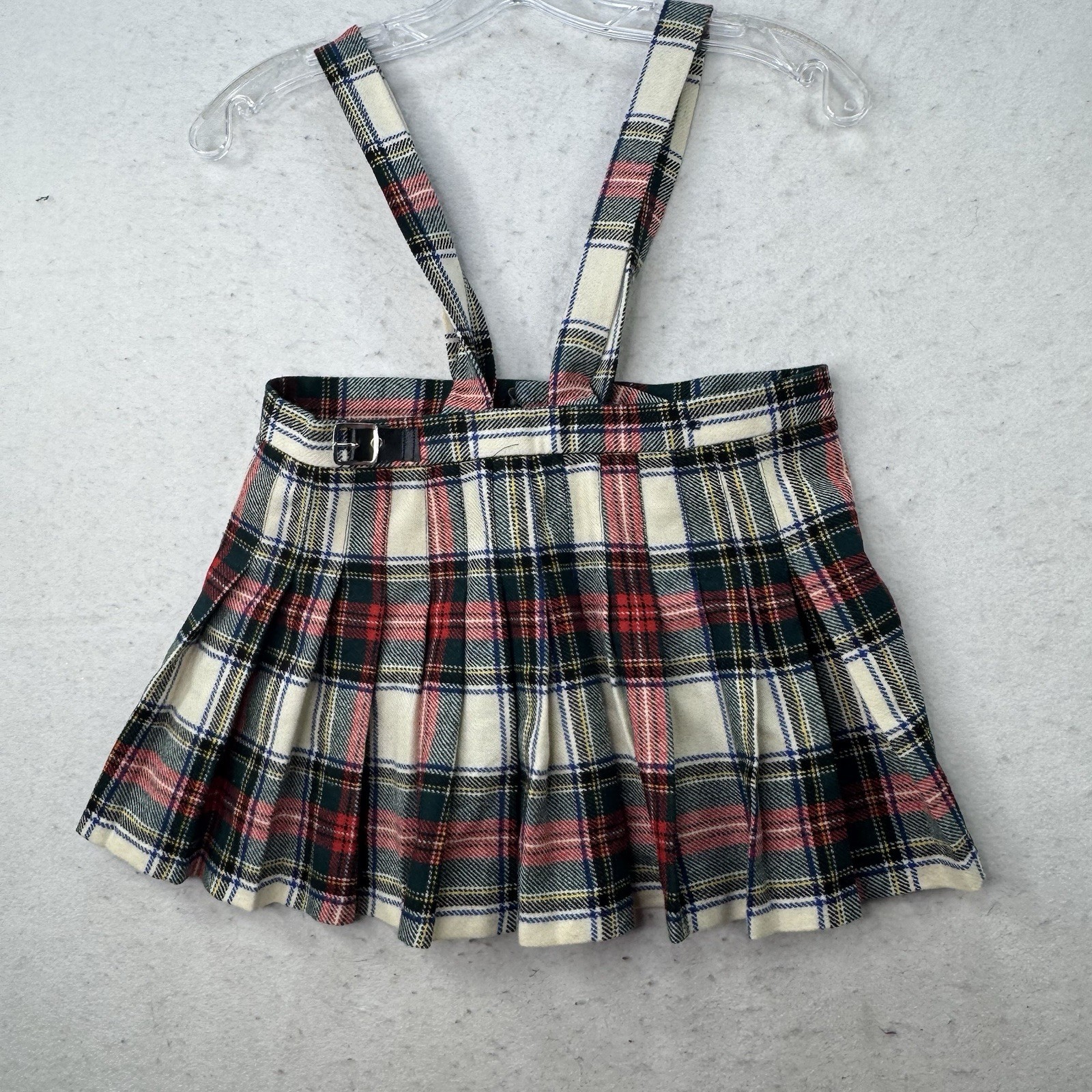 VTG Pure Wool Britain United Kingdom Plaid Kilt Skirt Size 4 Bibs 4T Heathlyn