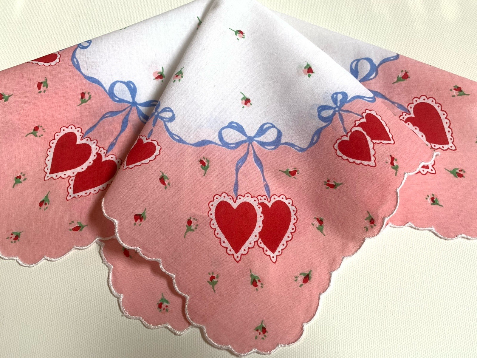 Darling Red Double Heart Valentine Handkerchief ~ Cotton ~ New LuRay Hankie