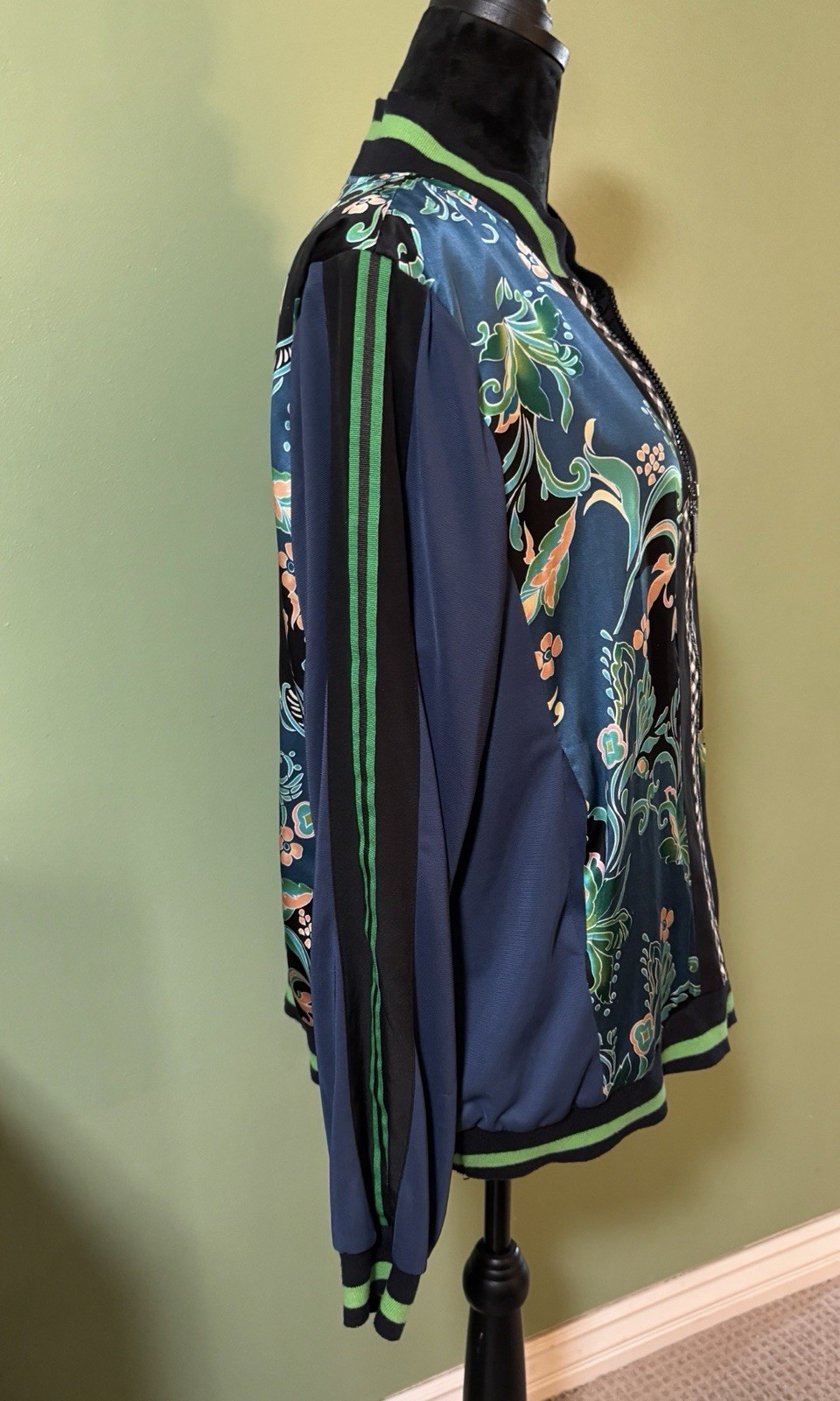 Vintage Koos of Course Floral Shirt Jacket Blue & Green Long Sleeve Size Large