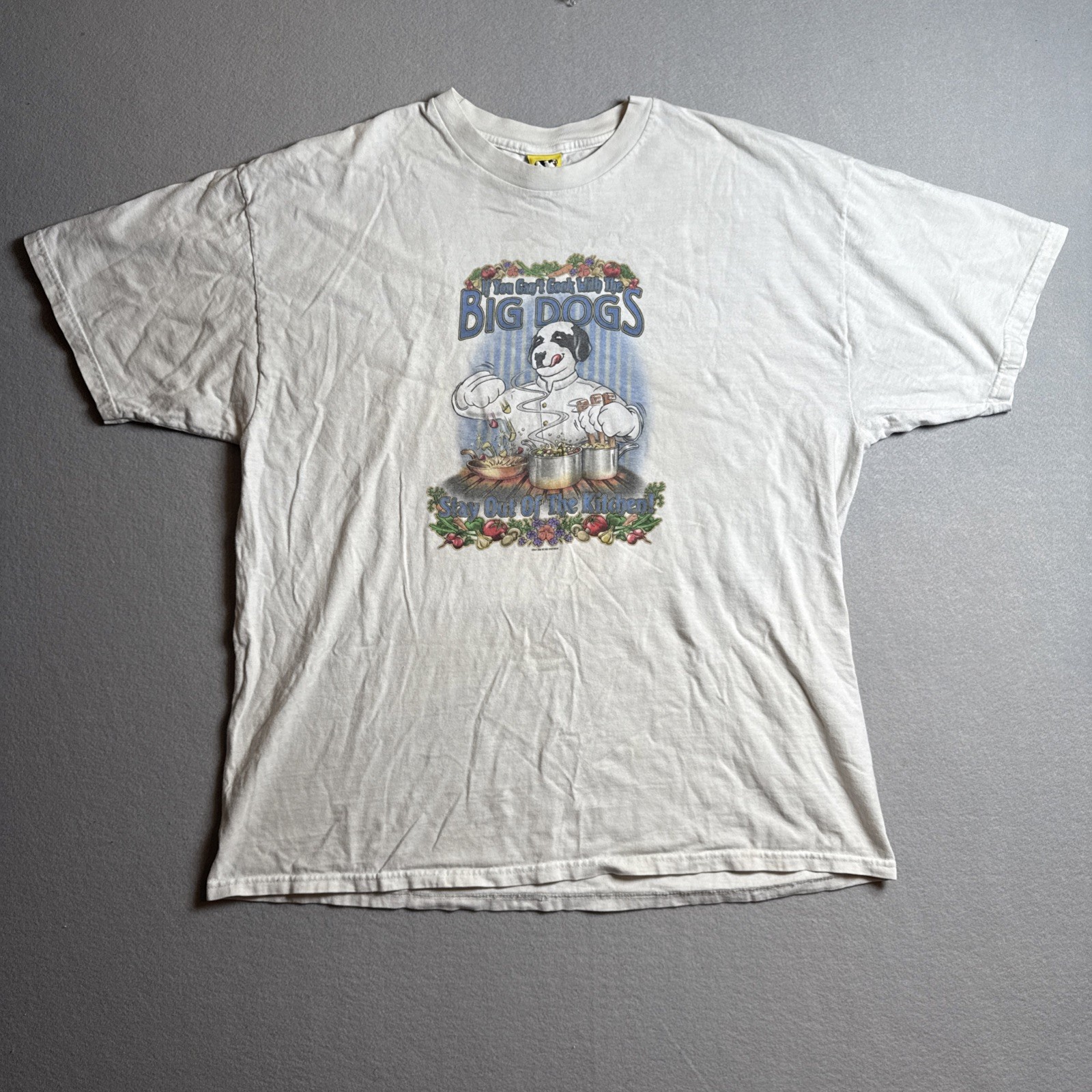 Vtg 2000 Cook With The BIG DOGS XL Graphic T-shirt Sleeze Skate Oversized White