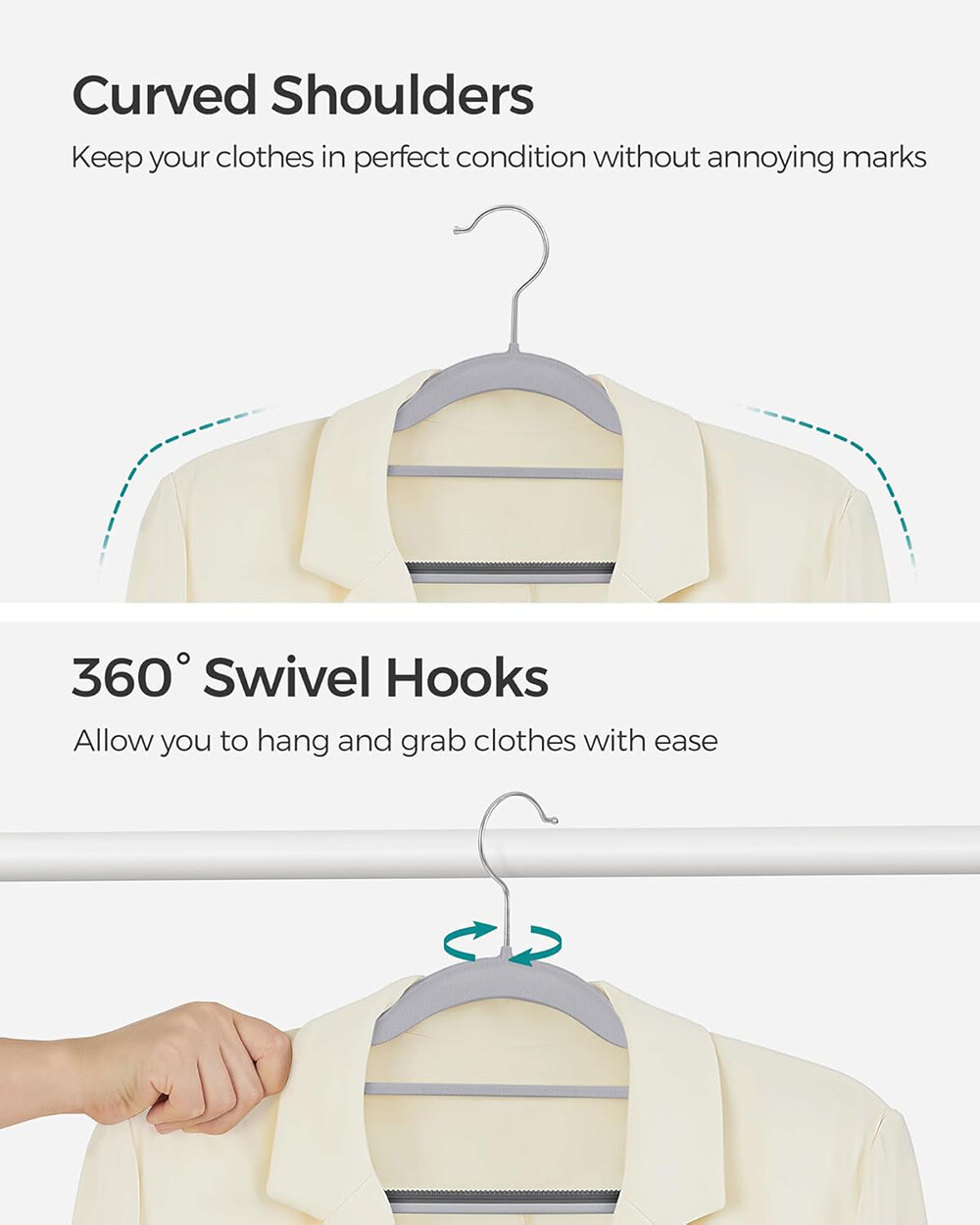 Plastic Hangers Non Slip for Clothes Coat Heavy Duty 360° Swivel Hook Pack of 50