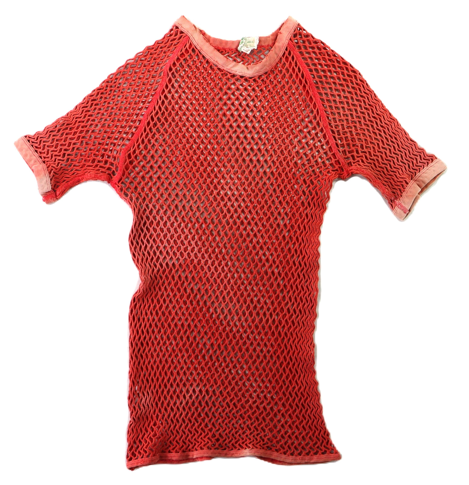Vintage 60s 70s LL BEAN USA S Red Fishnet Net Mesh Base Layer T Shirt Top
