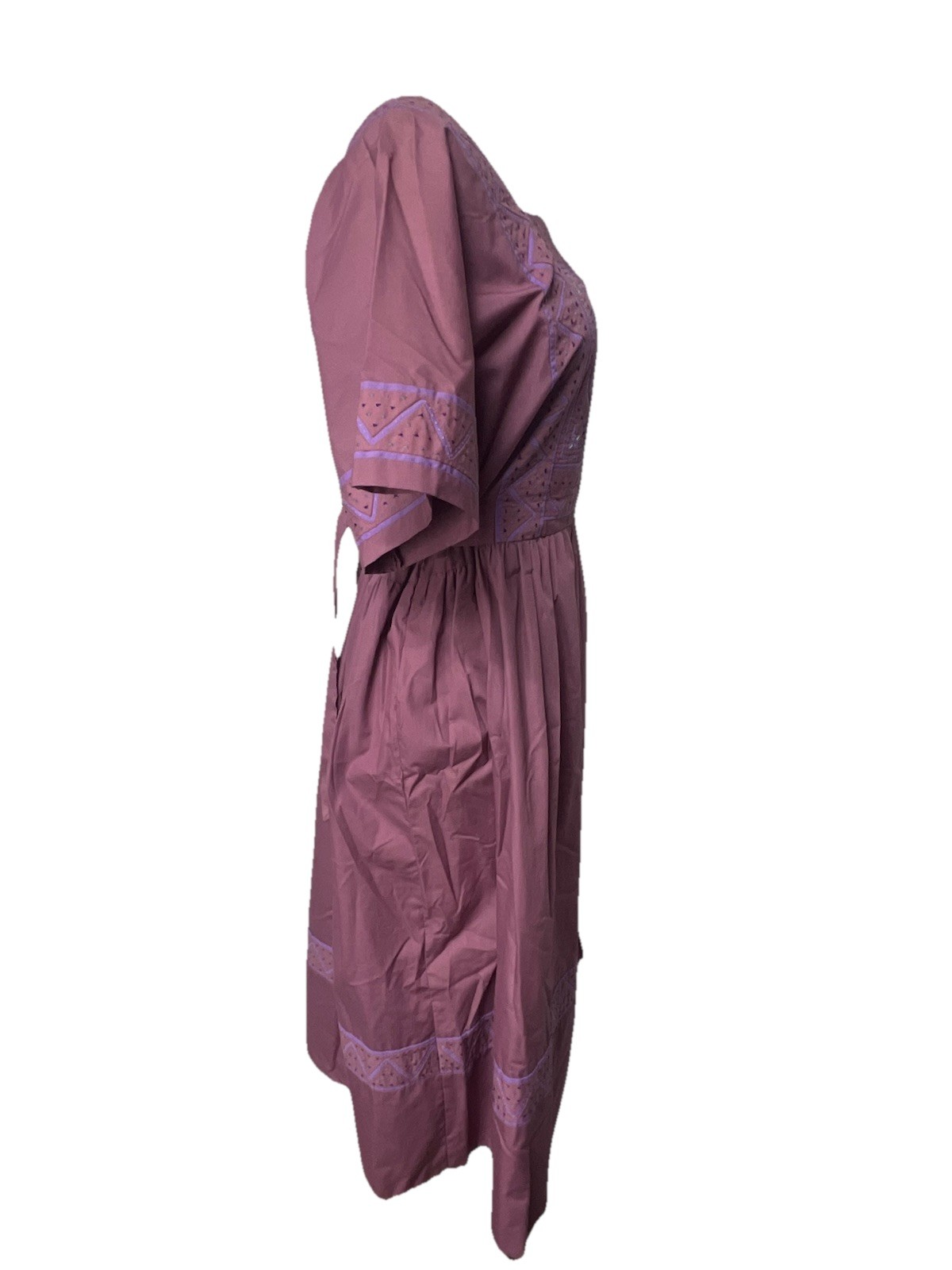 Vintage Folk Art 70s Dress Purple Quilted Tie Waist Maxi Midi Boho Caftan Cotton