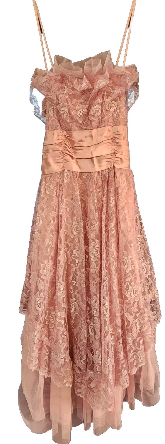 Vintage New Leaf Samir Pink Lace Ruffle Tiered Sash Bow Princess Tea Fairy Dress