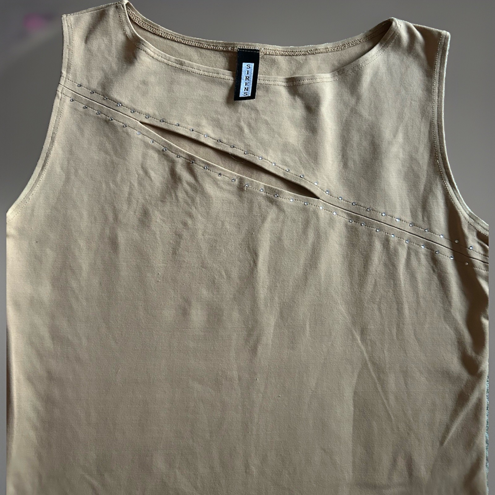 Sirens XS beige Scoop Neck Sleeveless Cotton Knit Studded Tank Top