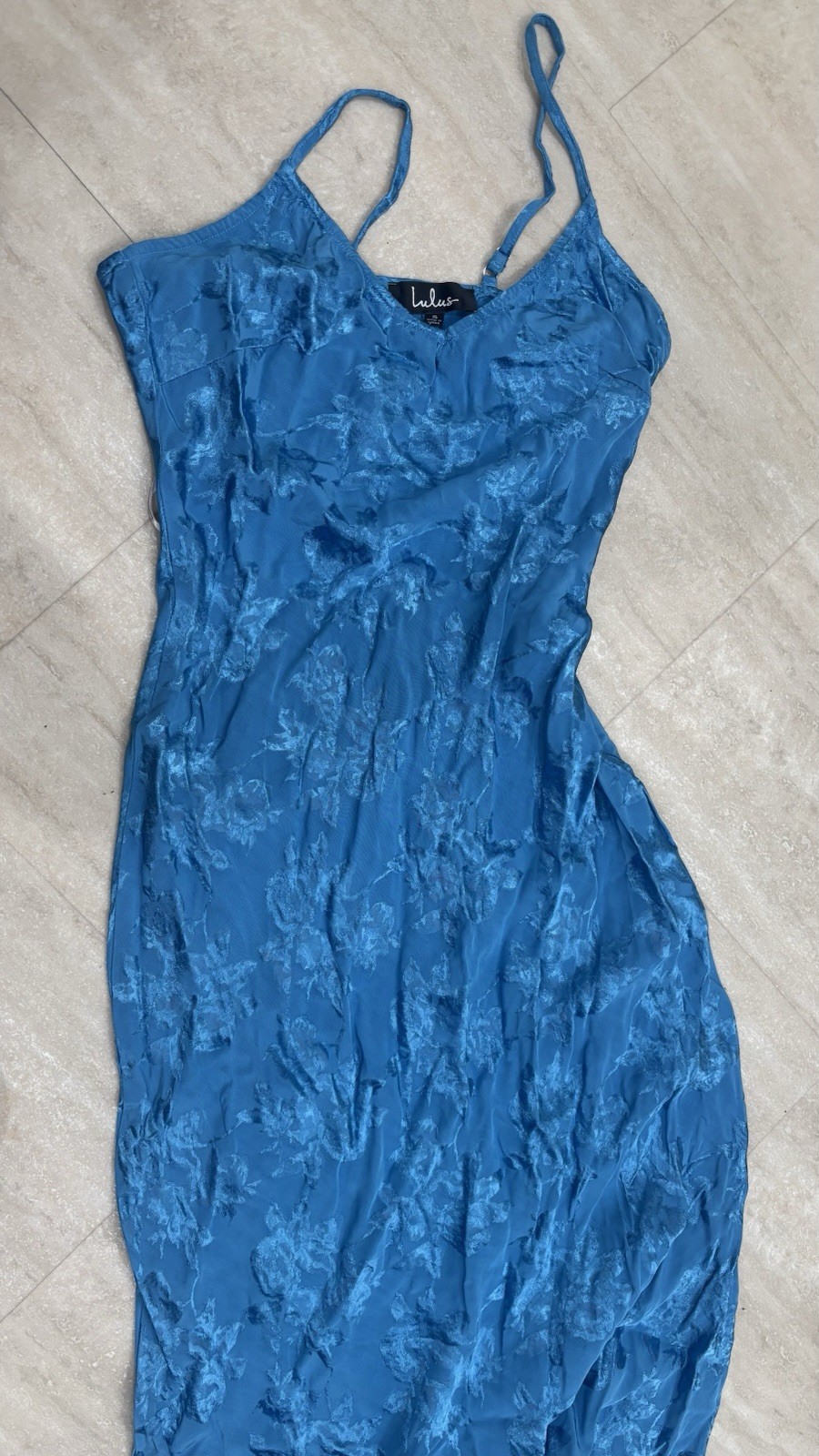Lulus Women’s small Blue Floral Full Slip Dress Wireless Adjustable Straps